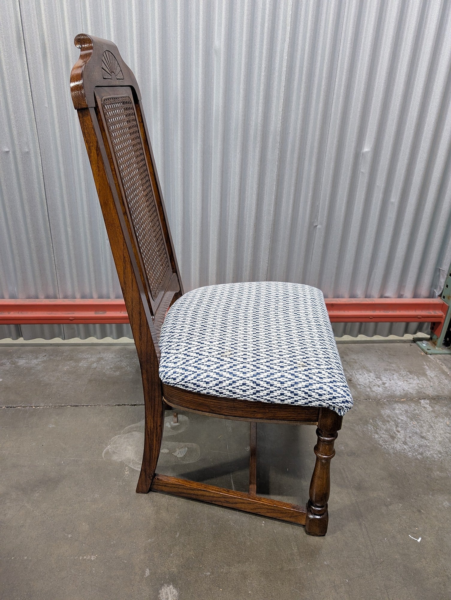Traditional Wood Cane Back Dining Chair with Carved Shell Detail