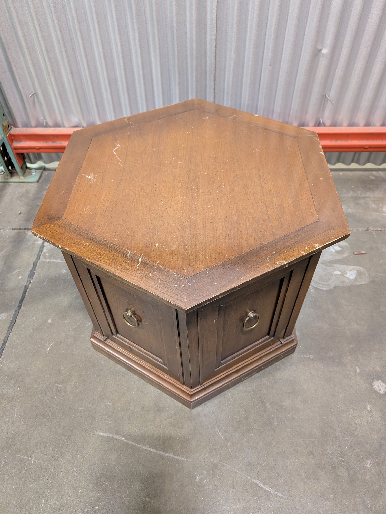 Hexagonal Wood Side Table with Cabinet Storage