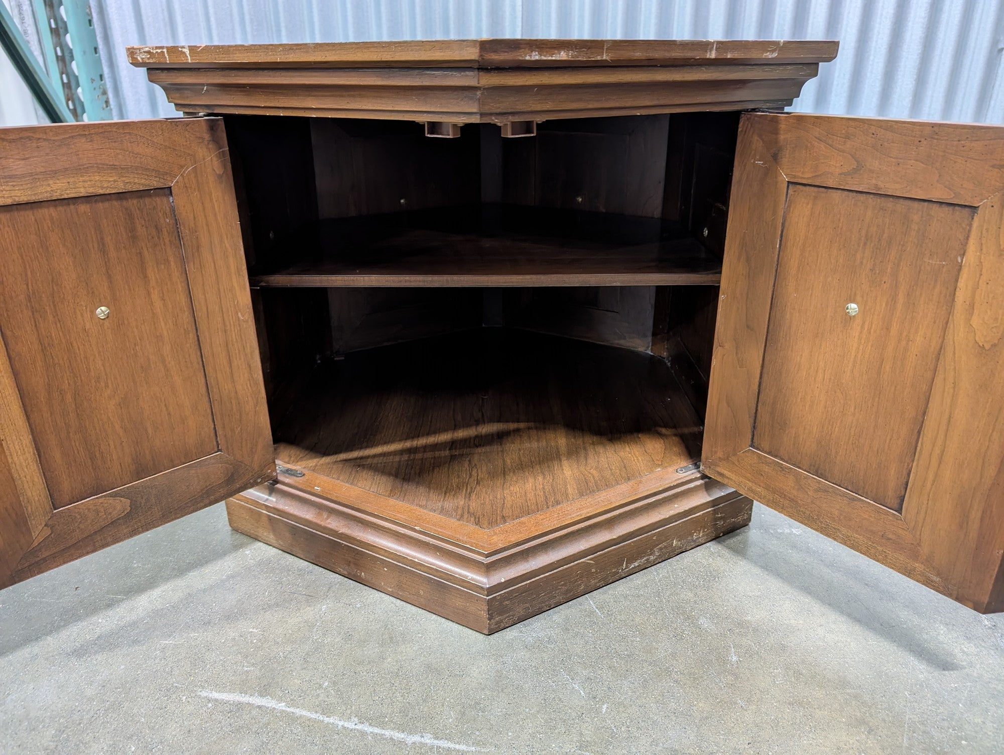 Hexagonal Wood Side Table with Cabinet Storage