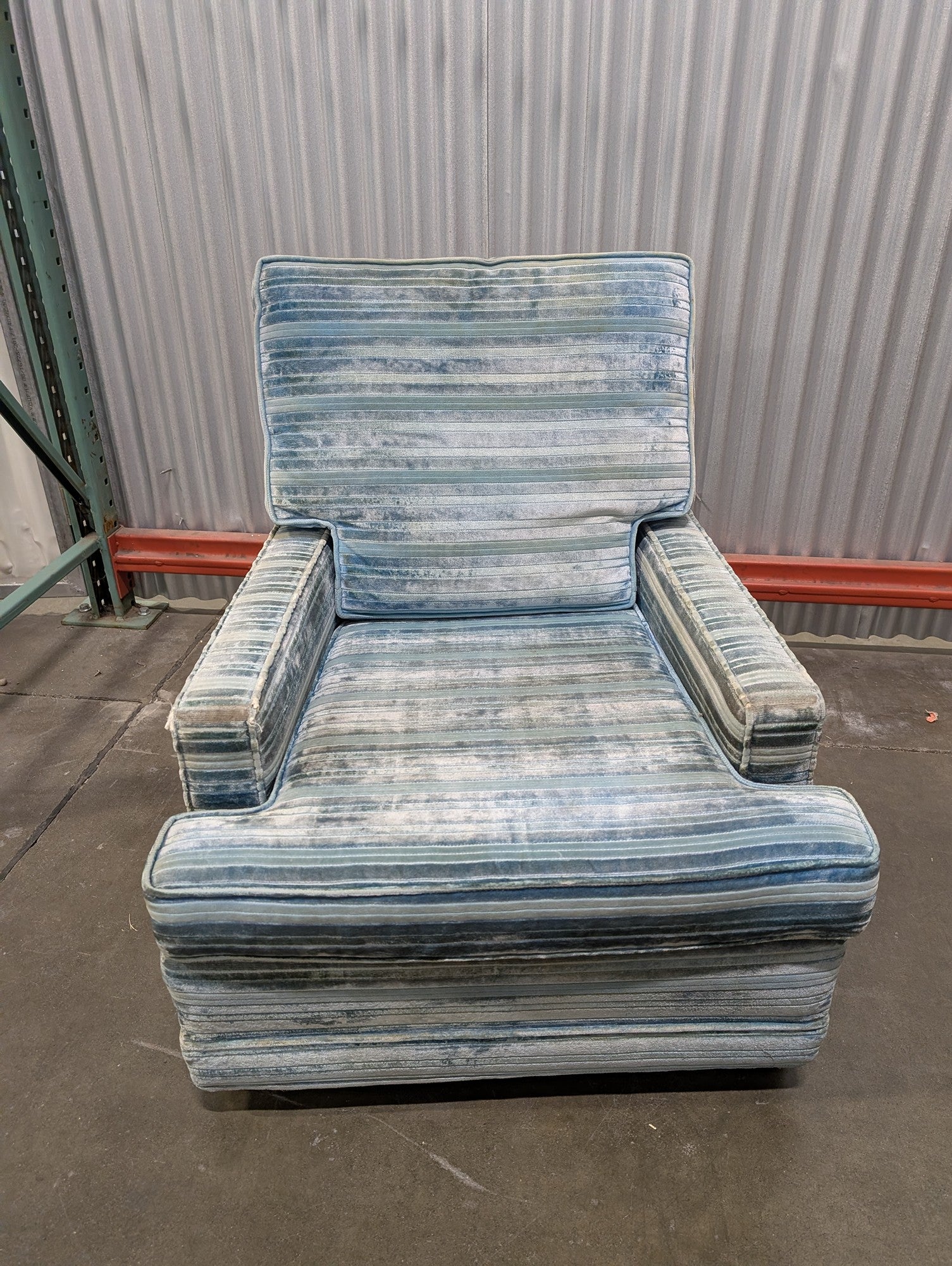 Upholstered Blue Striped Accent Armchair Plush Seating