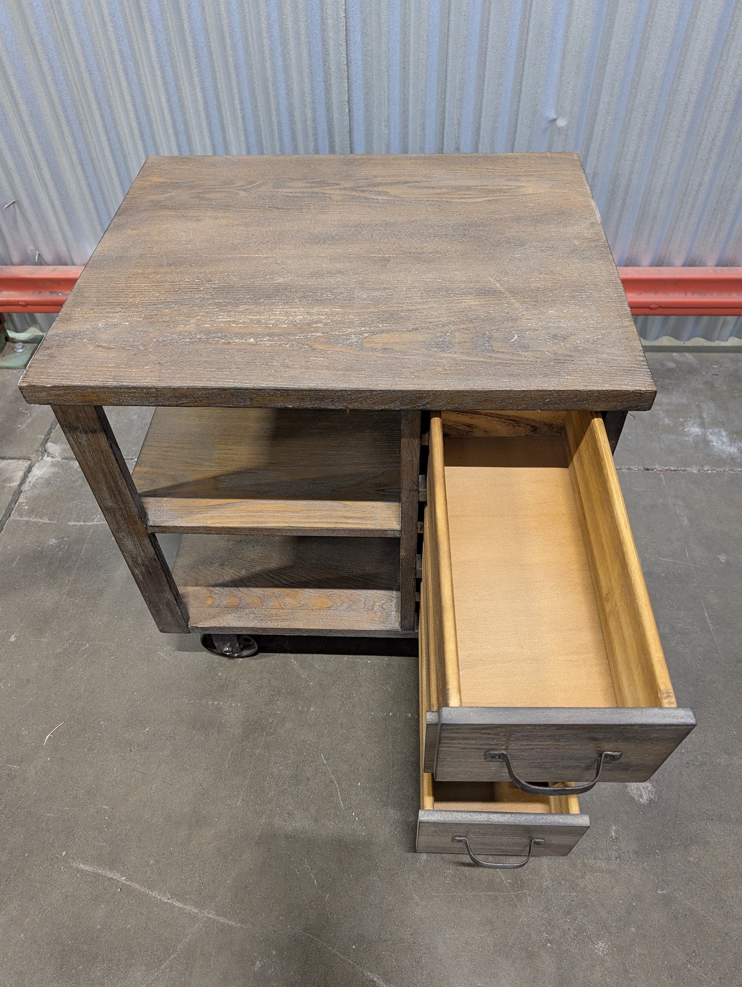 Rustic Wood Rolling Storage Cart with Drawers and Shelves