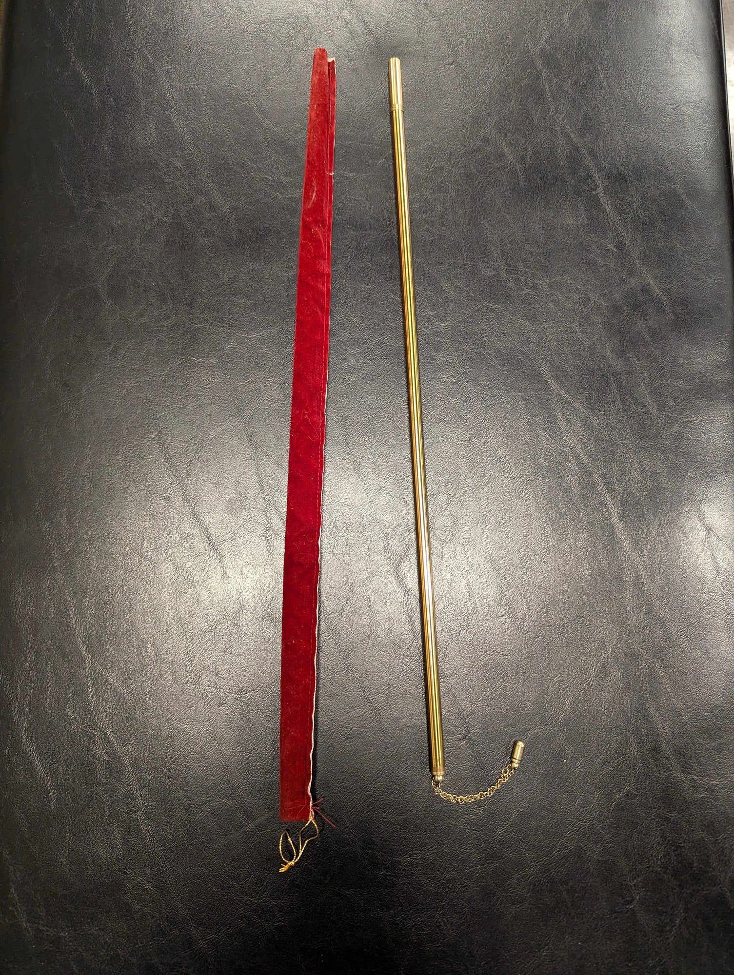 Vintage Gold Tone Curtain Wand / Rod with Red Velvet Sleeve