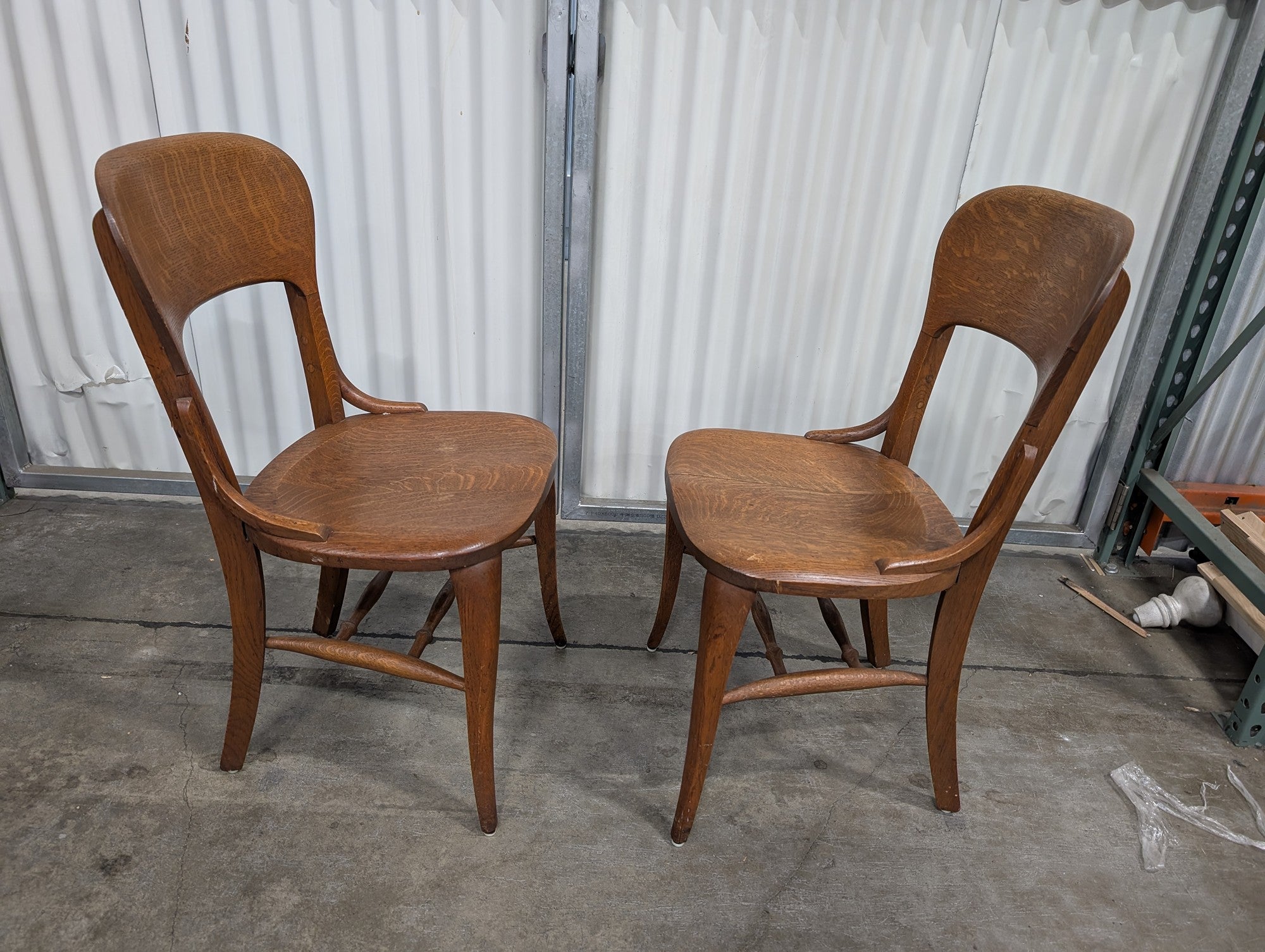 Pair of Vintage Solid Wood Dining Chairs with Curved Back Seating