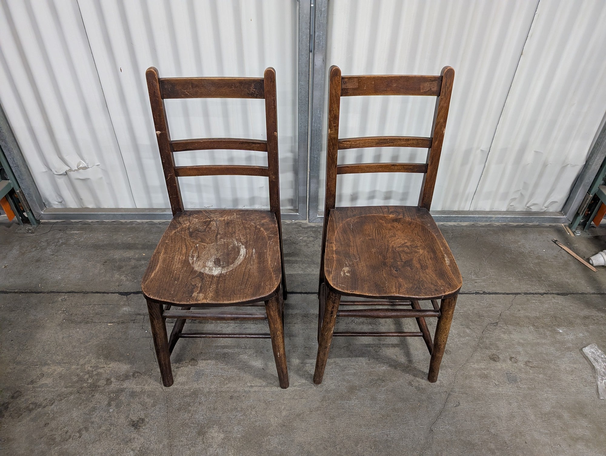 Rustic Hardwood Ladder Back Chairs - Set of Two