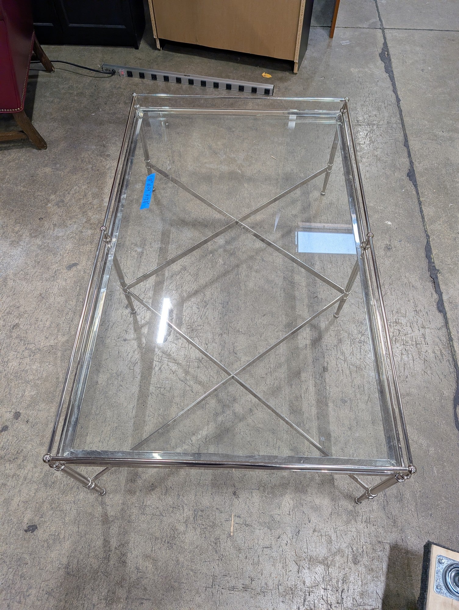 Contemporary Silver-Tone Metal and Glass Rectangular Coffee Table