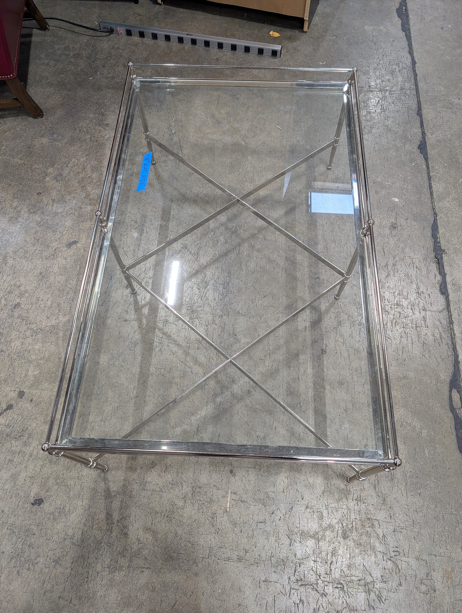 Contemporary Silver-Tone Metal and Glass Rectangular Coffee Table