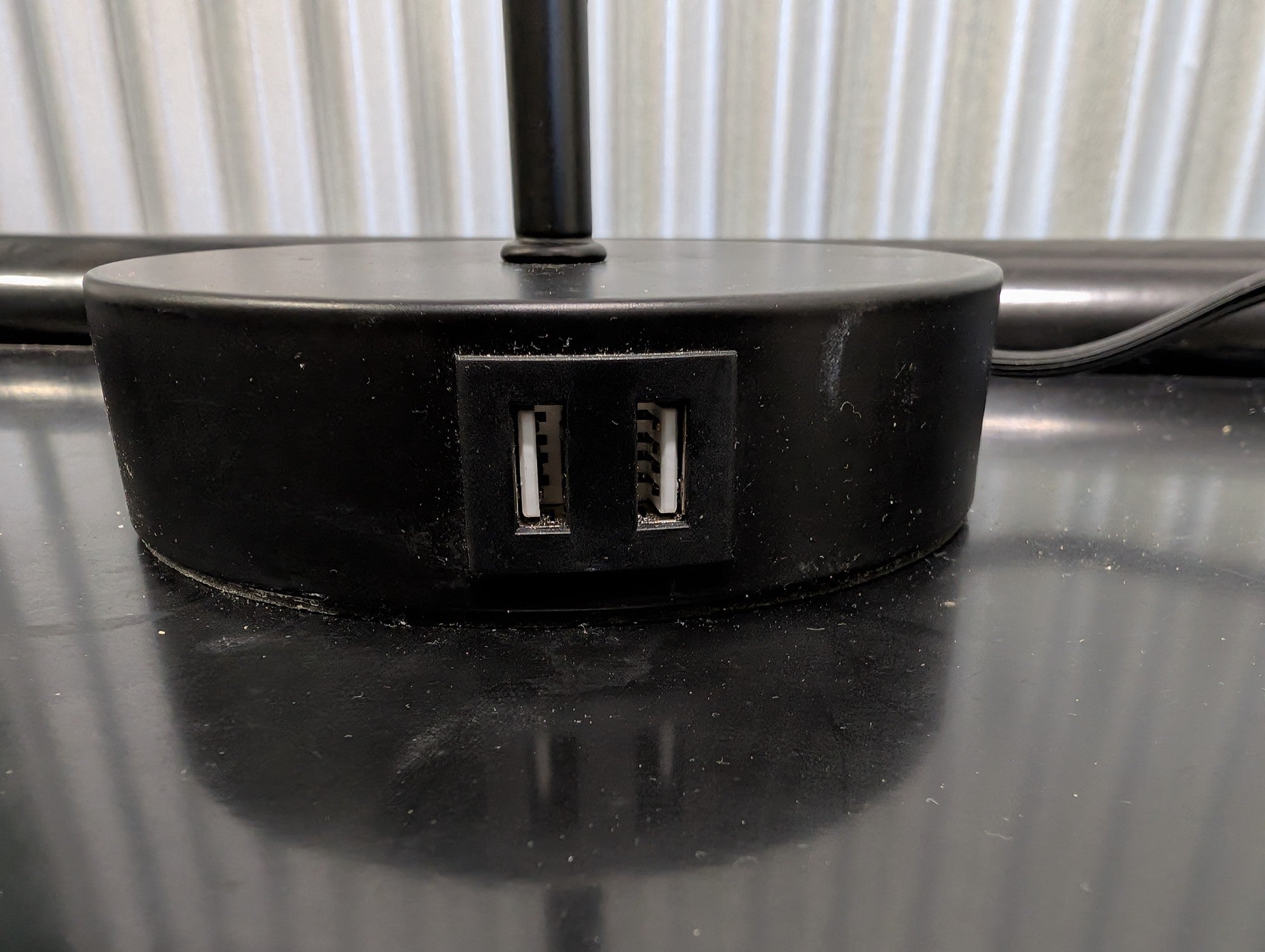 Pair of Modern Black Table Lamp with Grey Fabric Shade and USB Ports