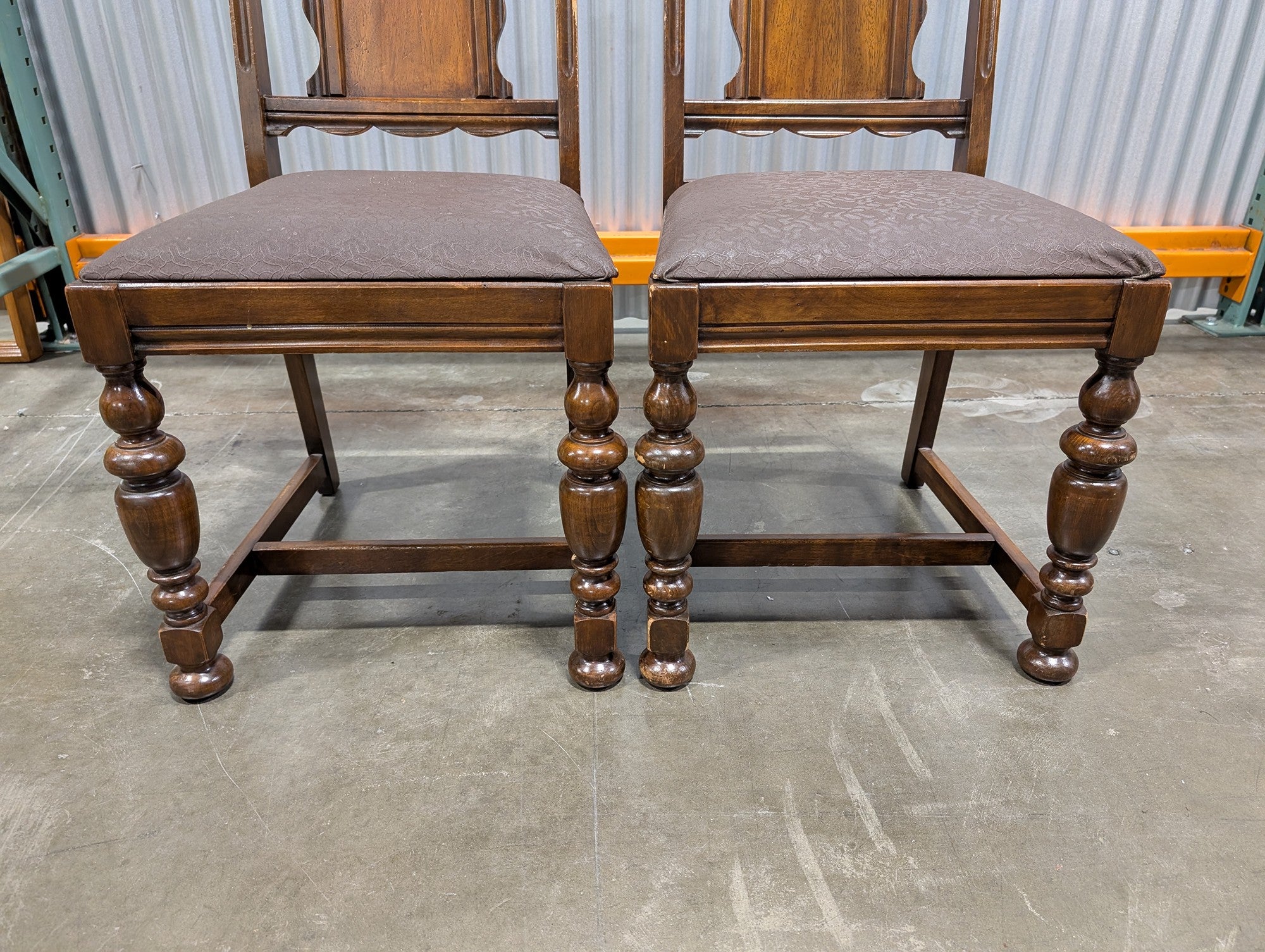 Pair of Vintage Jacobean Revival Carved Wood Dining Chairs
