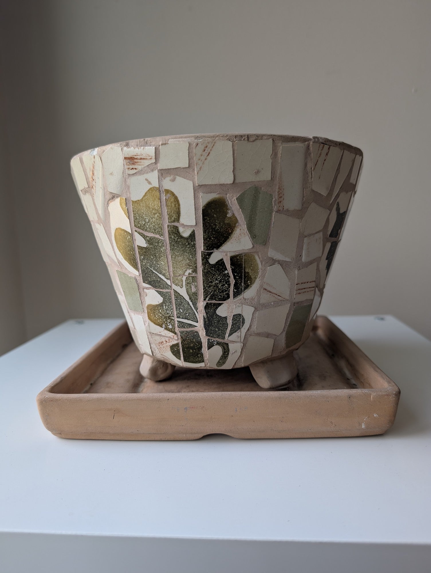 Handcrafted Mosaic Footed Planter Pot with Terracotta Saucer