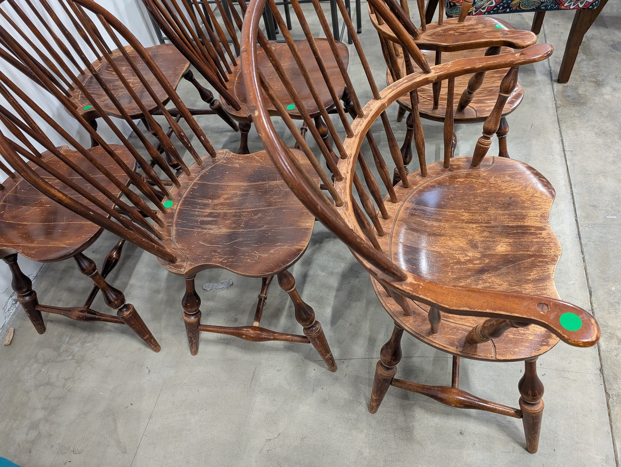 Set of Six Traditional Wooden Windsor Spindle Back Chairs