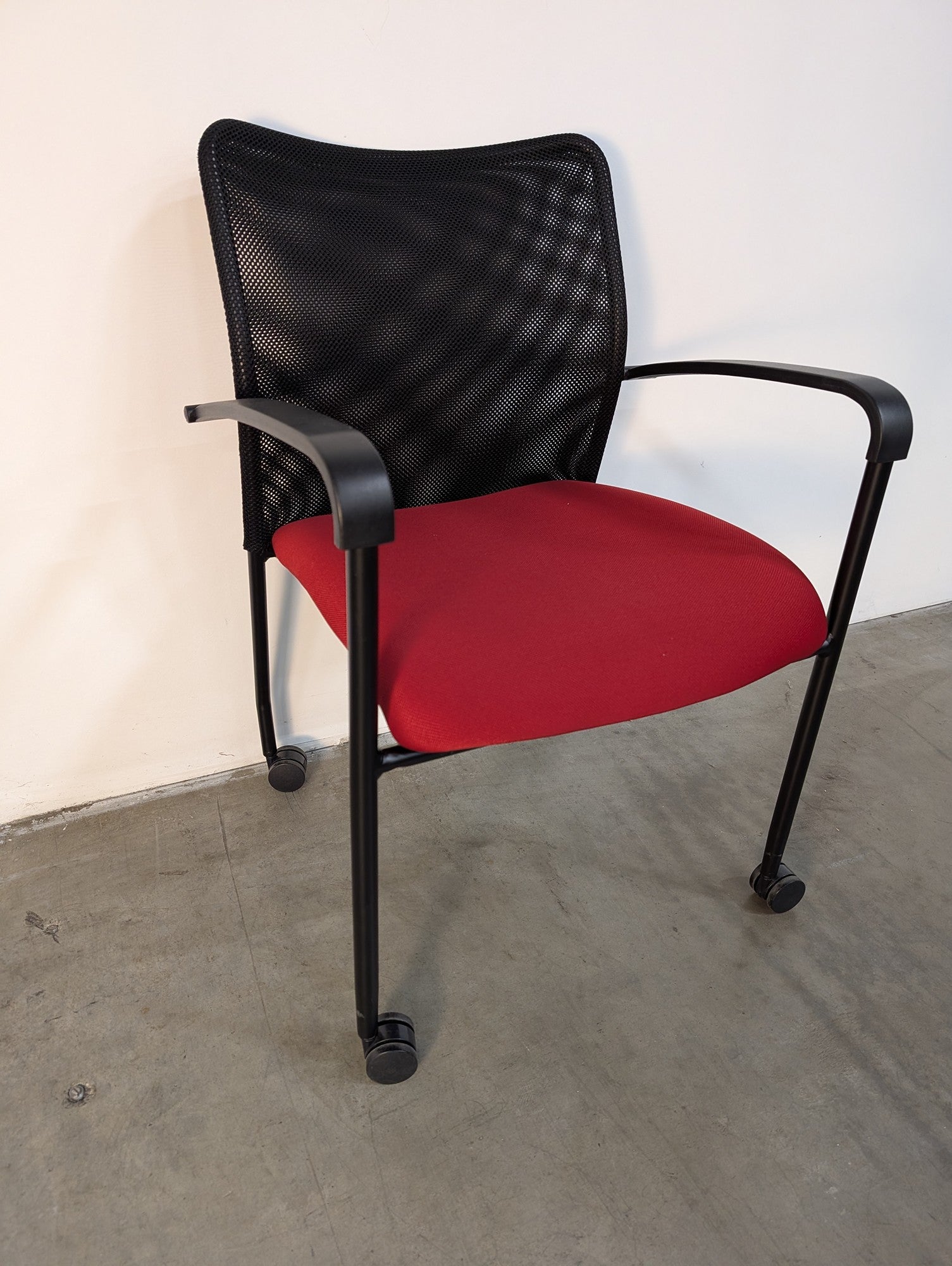 Compel Mesh Back Task Chair with Red Fabric Seat and Casters