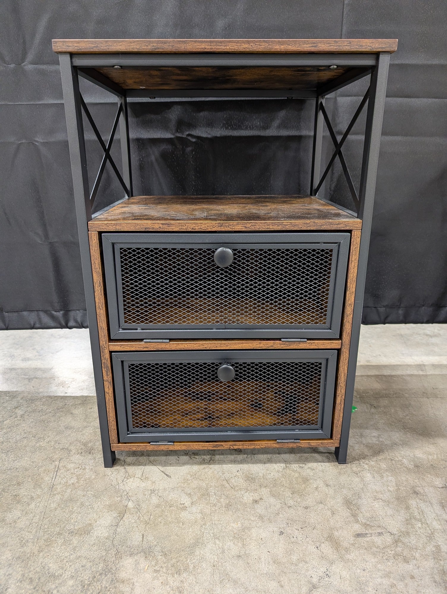 Industrial Rustic Wood and Metal Side Table with Storage