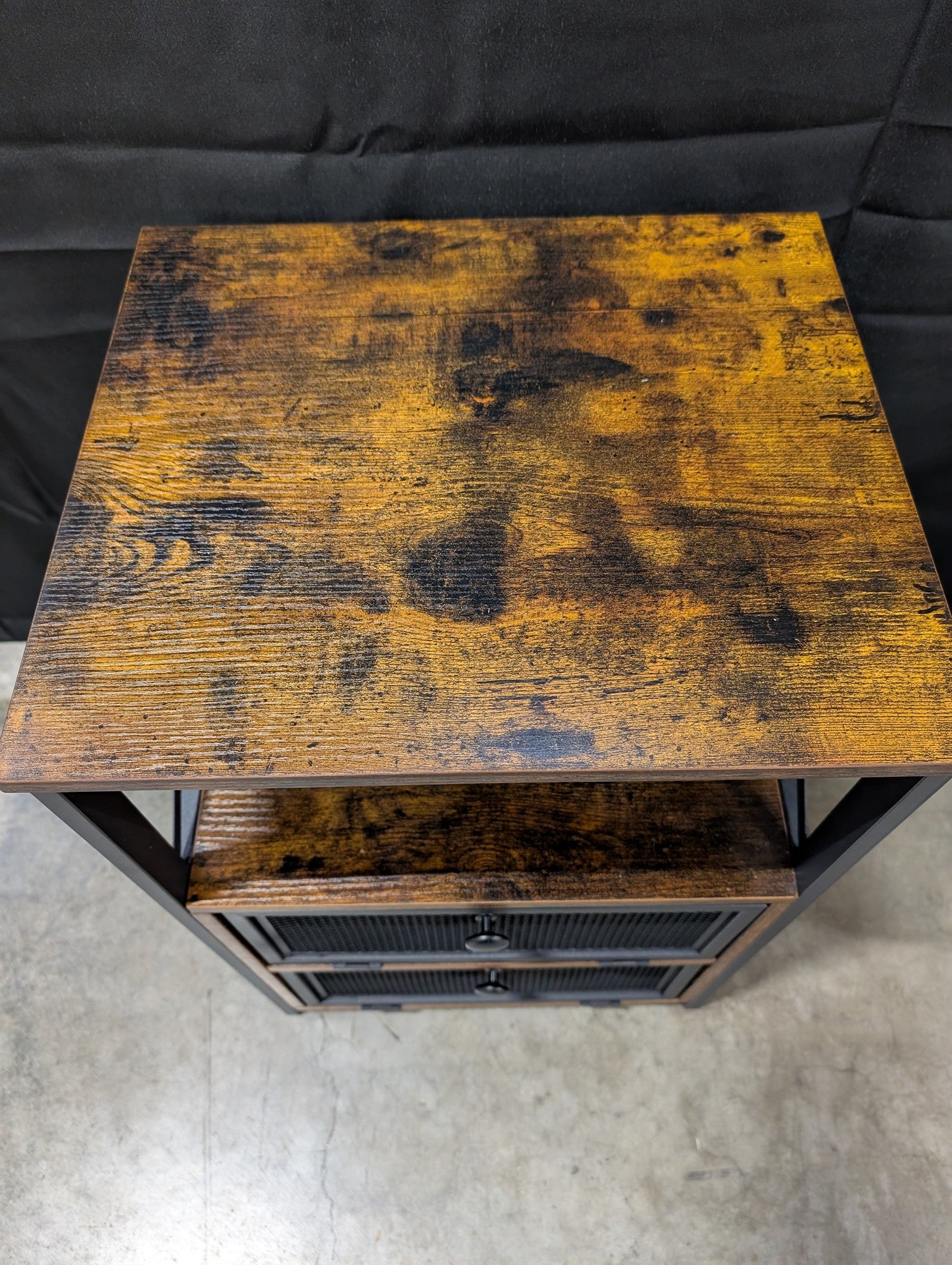 Industrial Rustic Wood and Metal Side Table with Storage