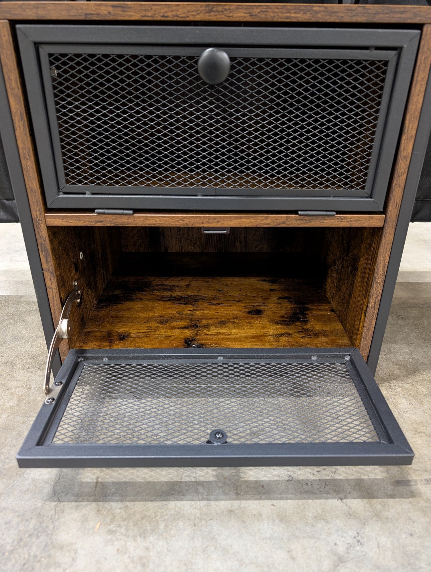 Industrial Rustic Wood and Metal Side Table with Storage
