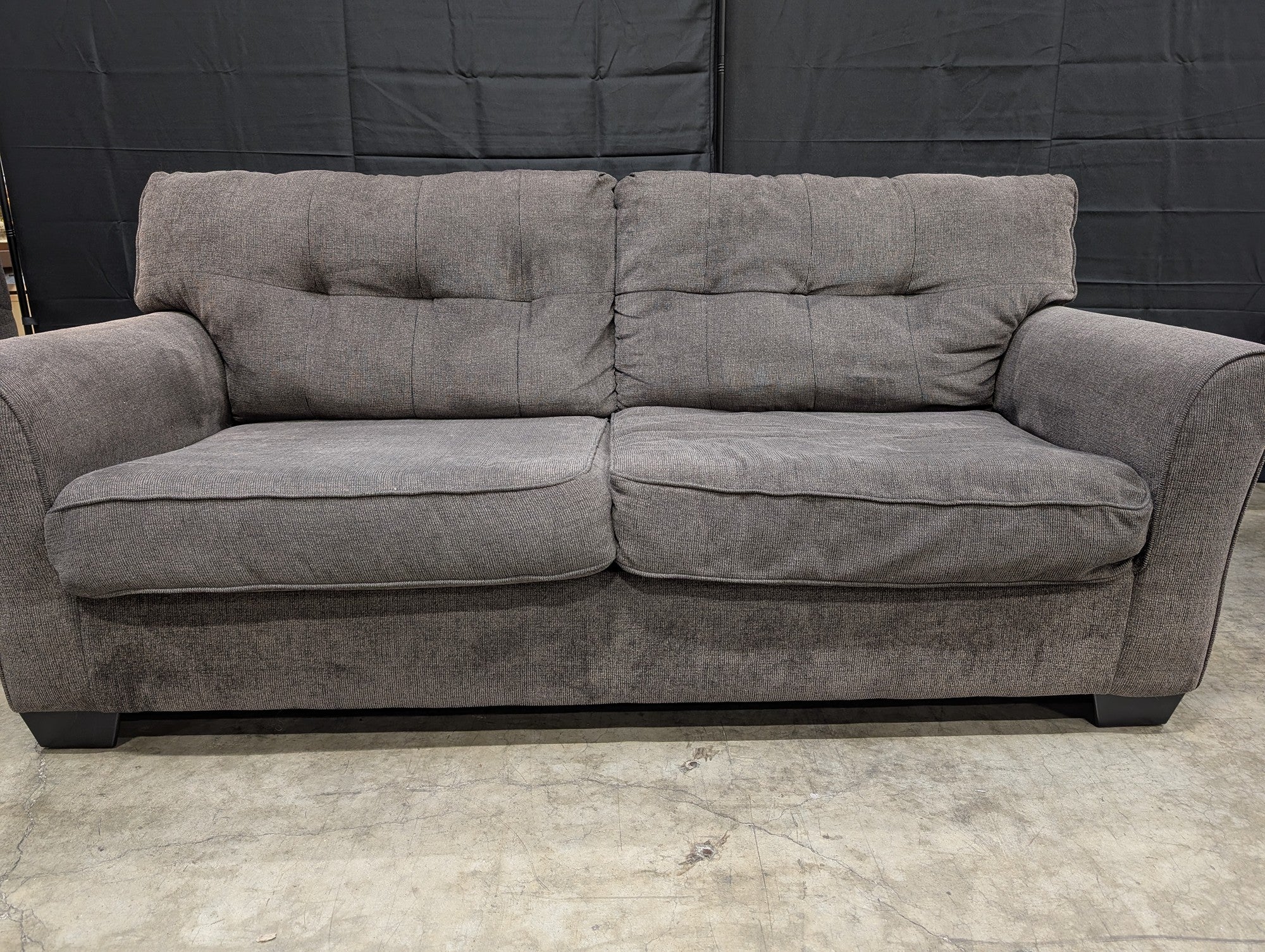 Comfortable Grey Fabric Sofa with Tufted Back Cushions