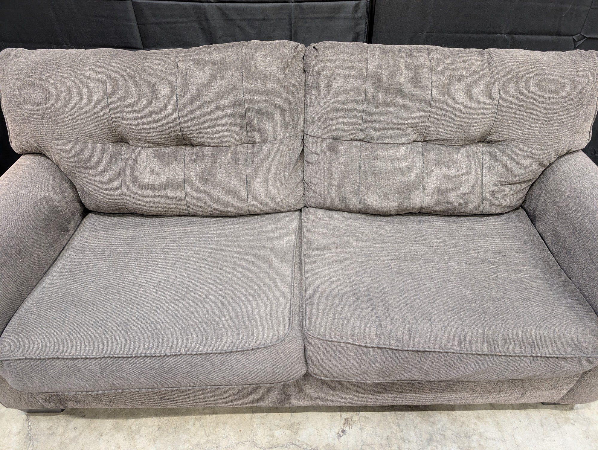 Comfortable Grey Fabric Sofa with Tufted Back Cushions