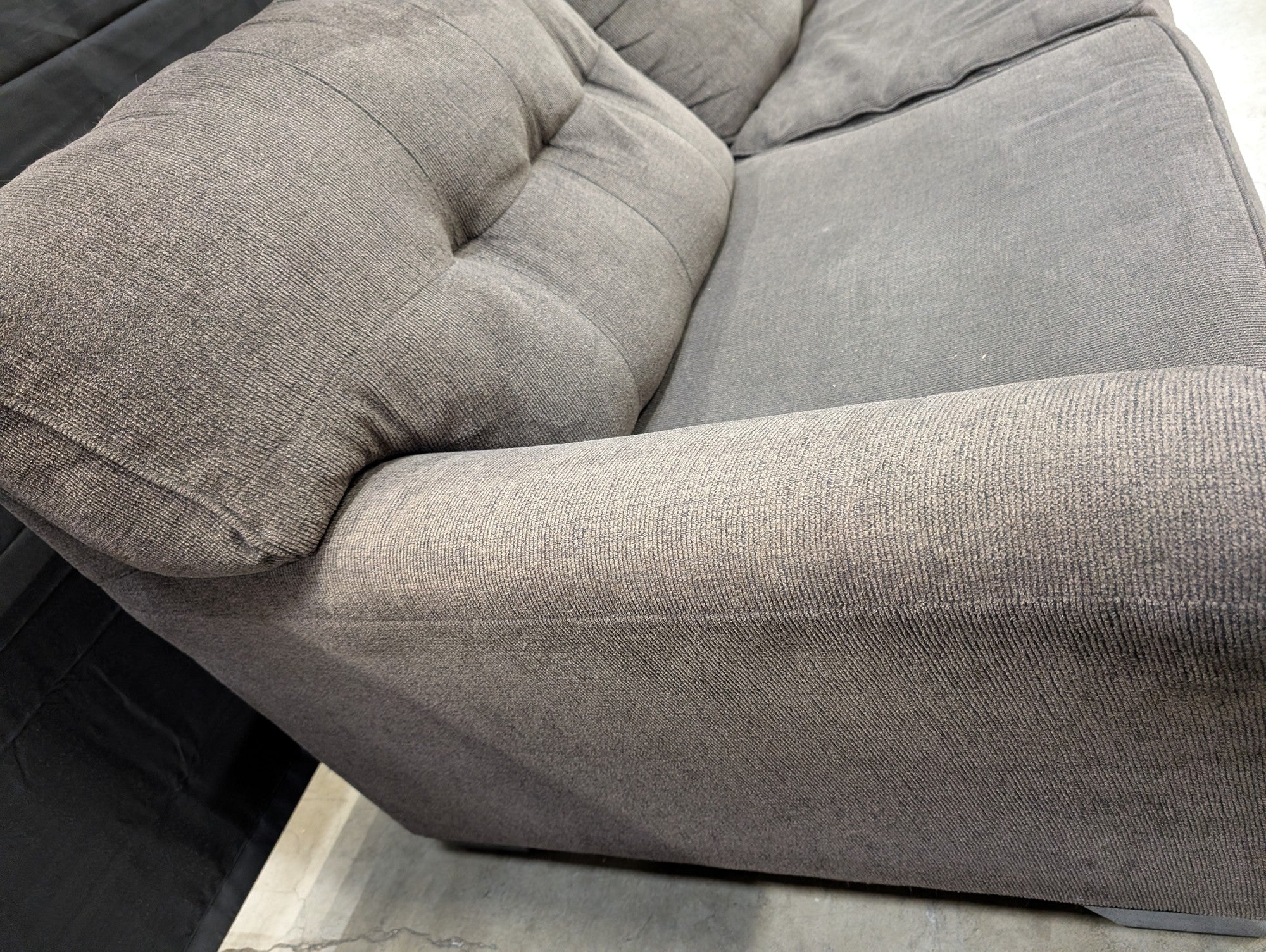 Comfortable Grey Fabric Sofa with Tufted Back Cushions