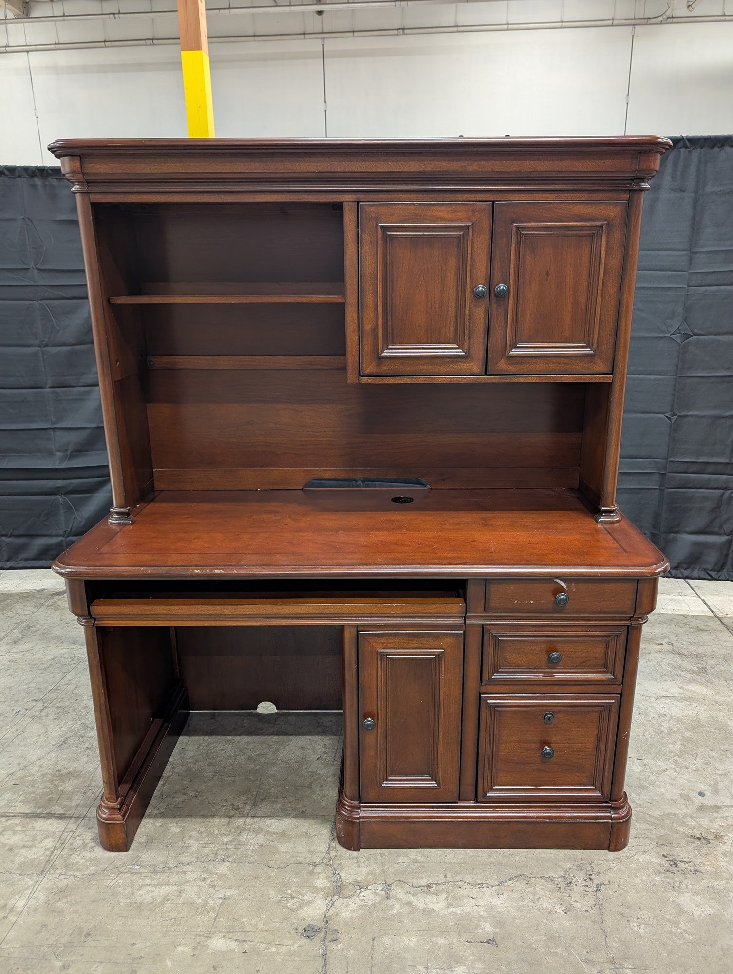 Traditional Dark Wood Office Desk with Hutch and Storage