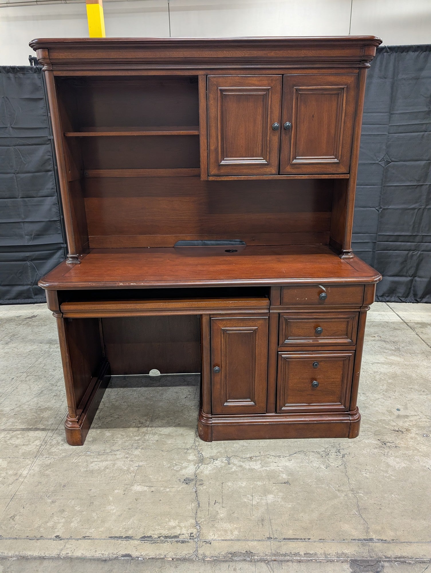 Traditional Dark Wood Office Desk with Hutch and Storage