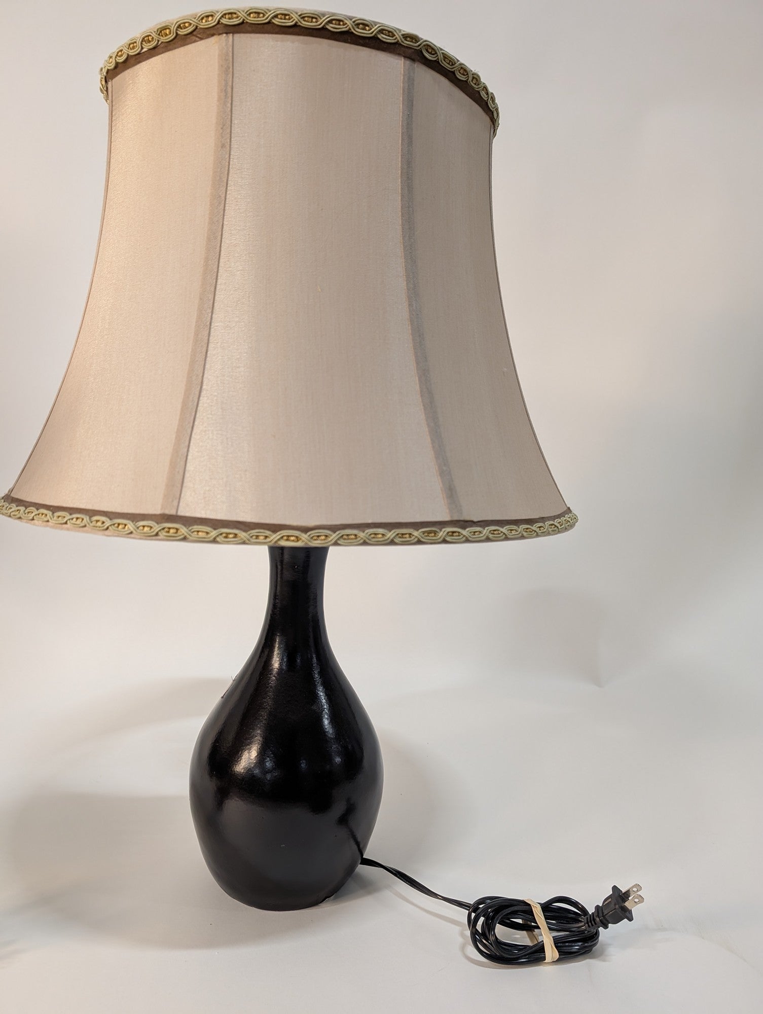 Classic Bell Shade Table Lamp with Dark Sculpted Base