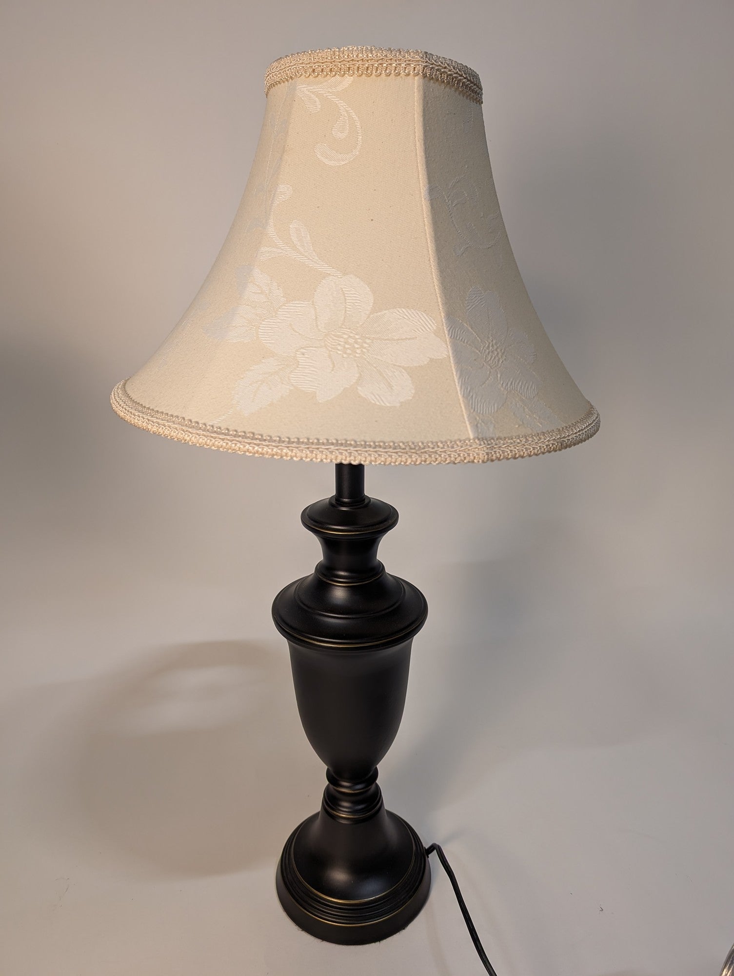 Stiffel Traditional Black Table Lamp with Floral Fabric Shade