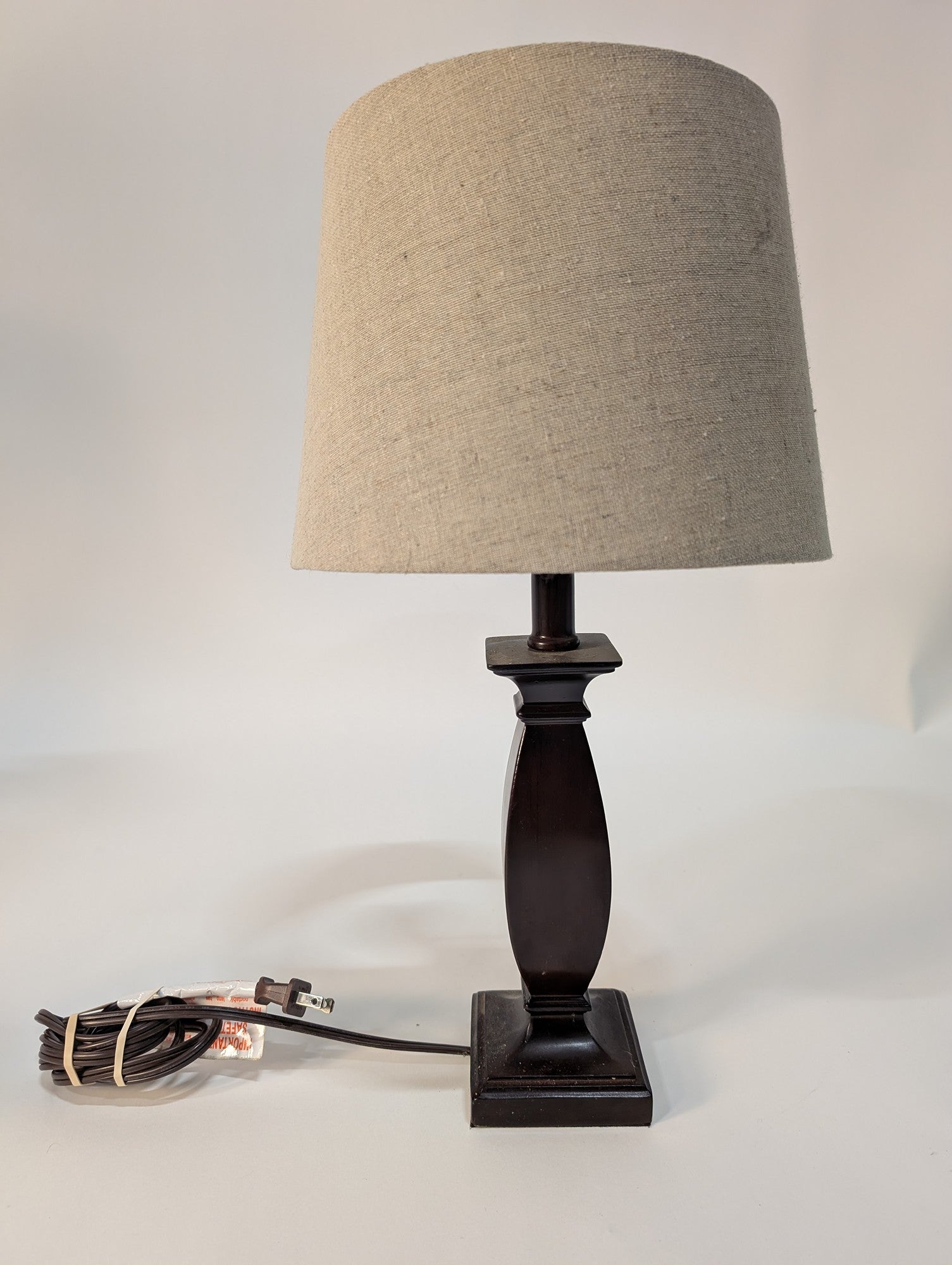 Porta Dark Brown Tapered Table Lamp with Neutral Linen Drum Shade