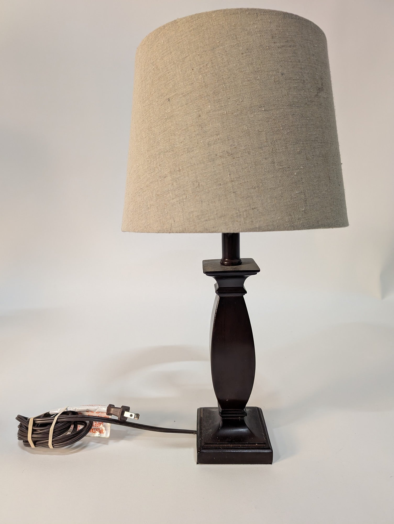 Porta Dark Brown Tapered Table Lamp with Neutral Linen Drum Shade