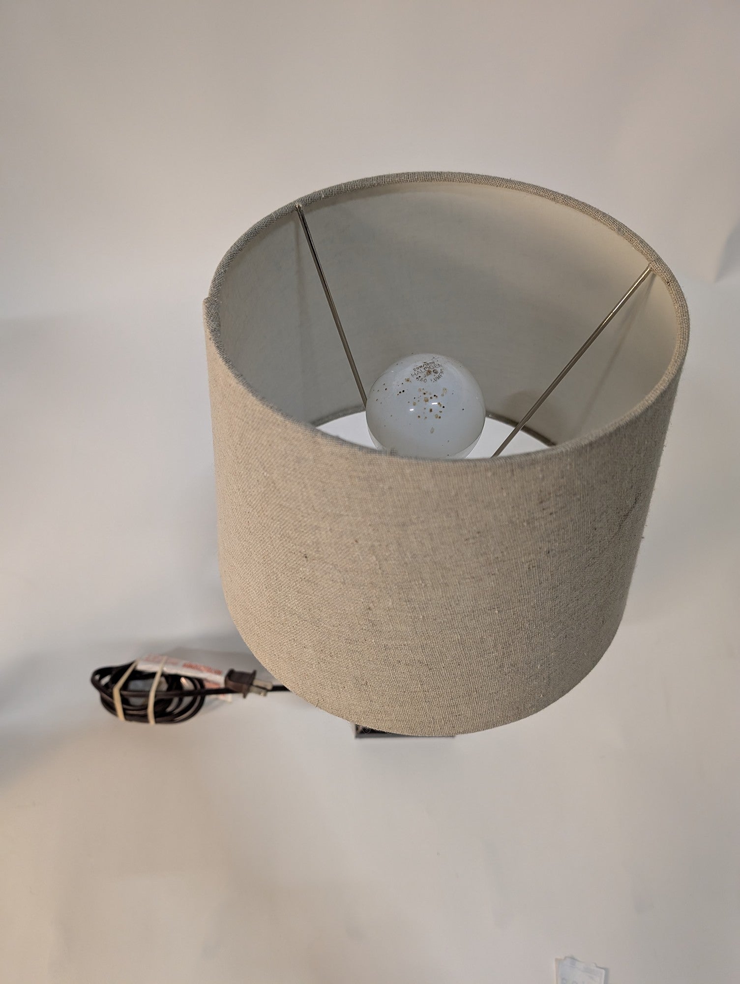 Porta Dark Brown Tapered Table Lamp with Neutral Linen Drum Shade