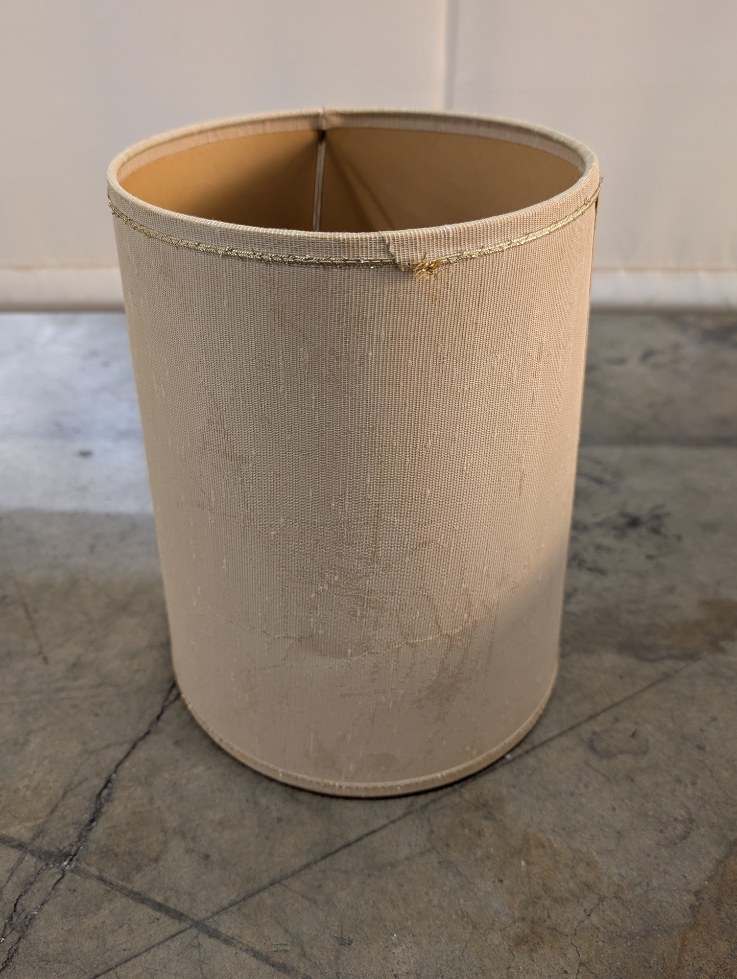 Cylindrical Beige Fabric Lamp Shade with Gold Trim