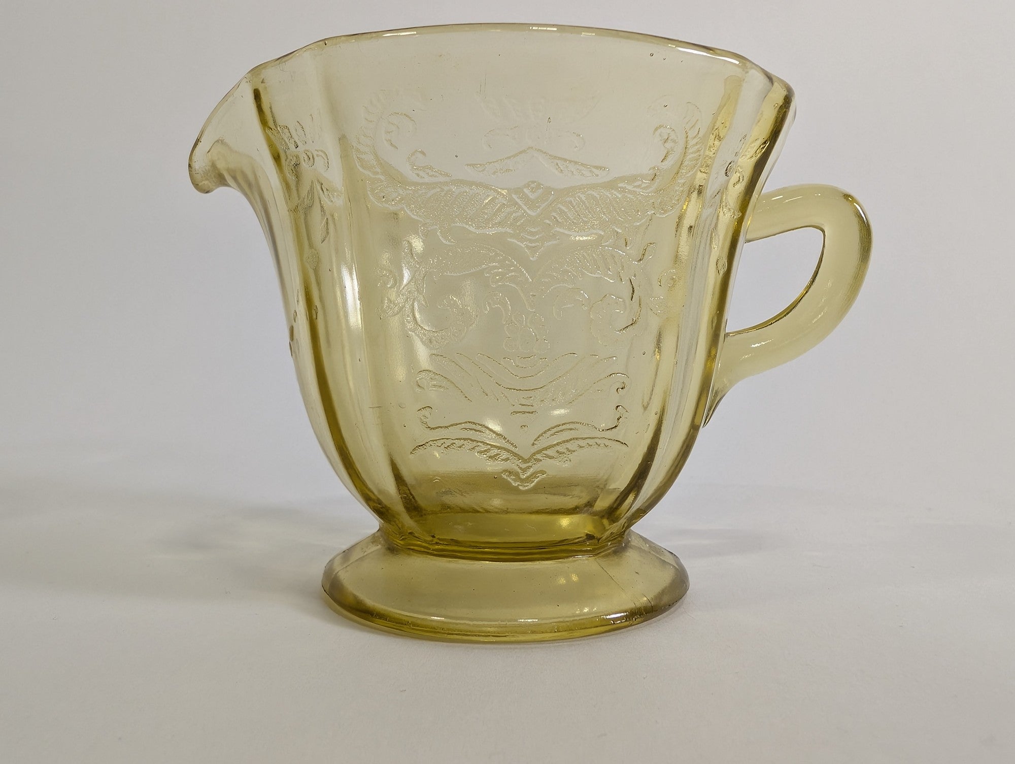Vintage Yellow Glass Creamer Pitcher with Embossed Design
