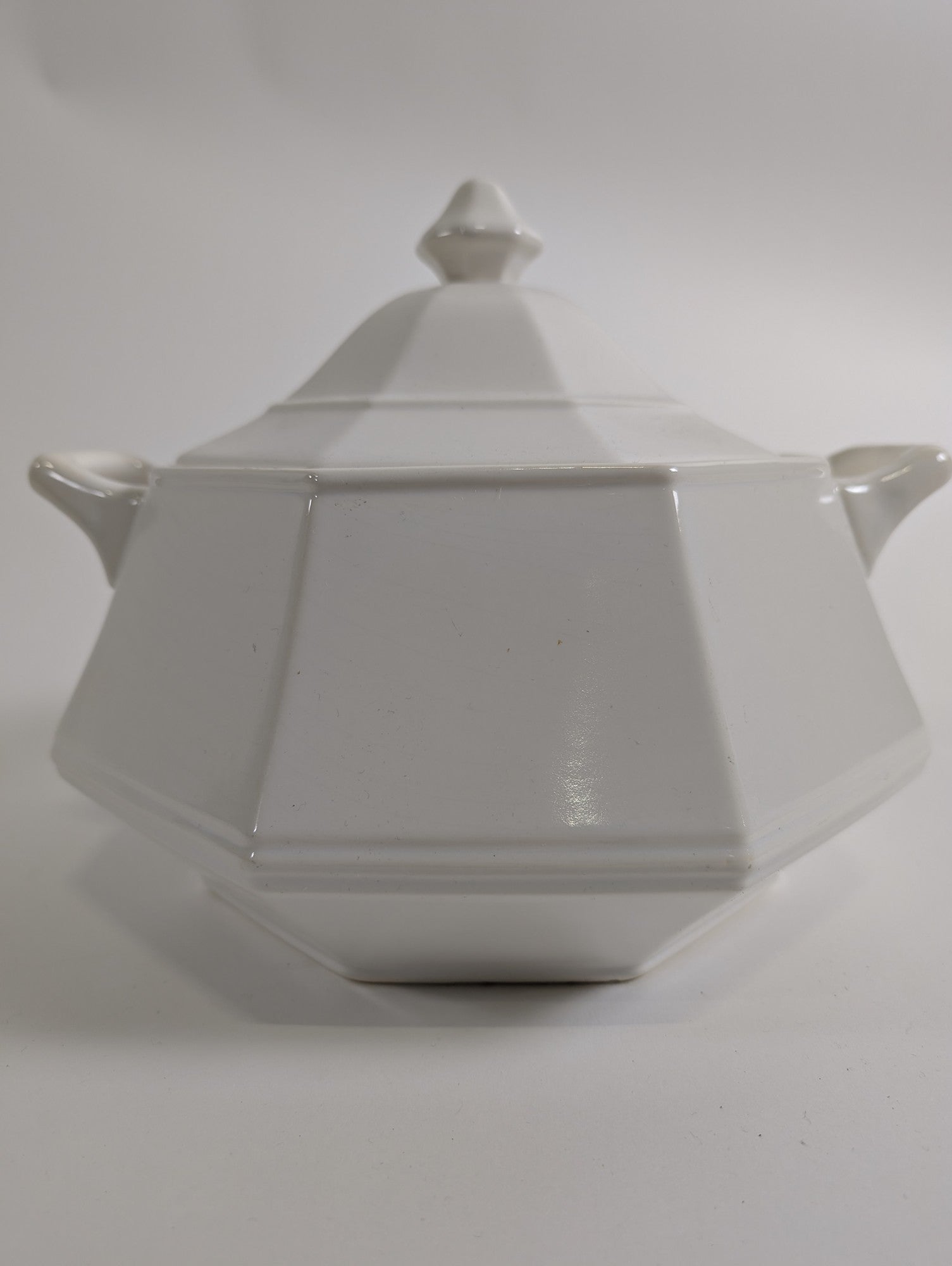 Classic White Octagonal Ceramic Lidded Serving Tureen