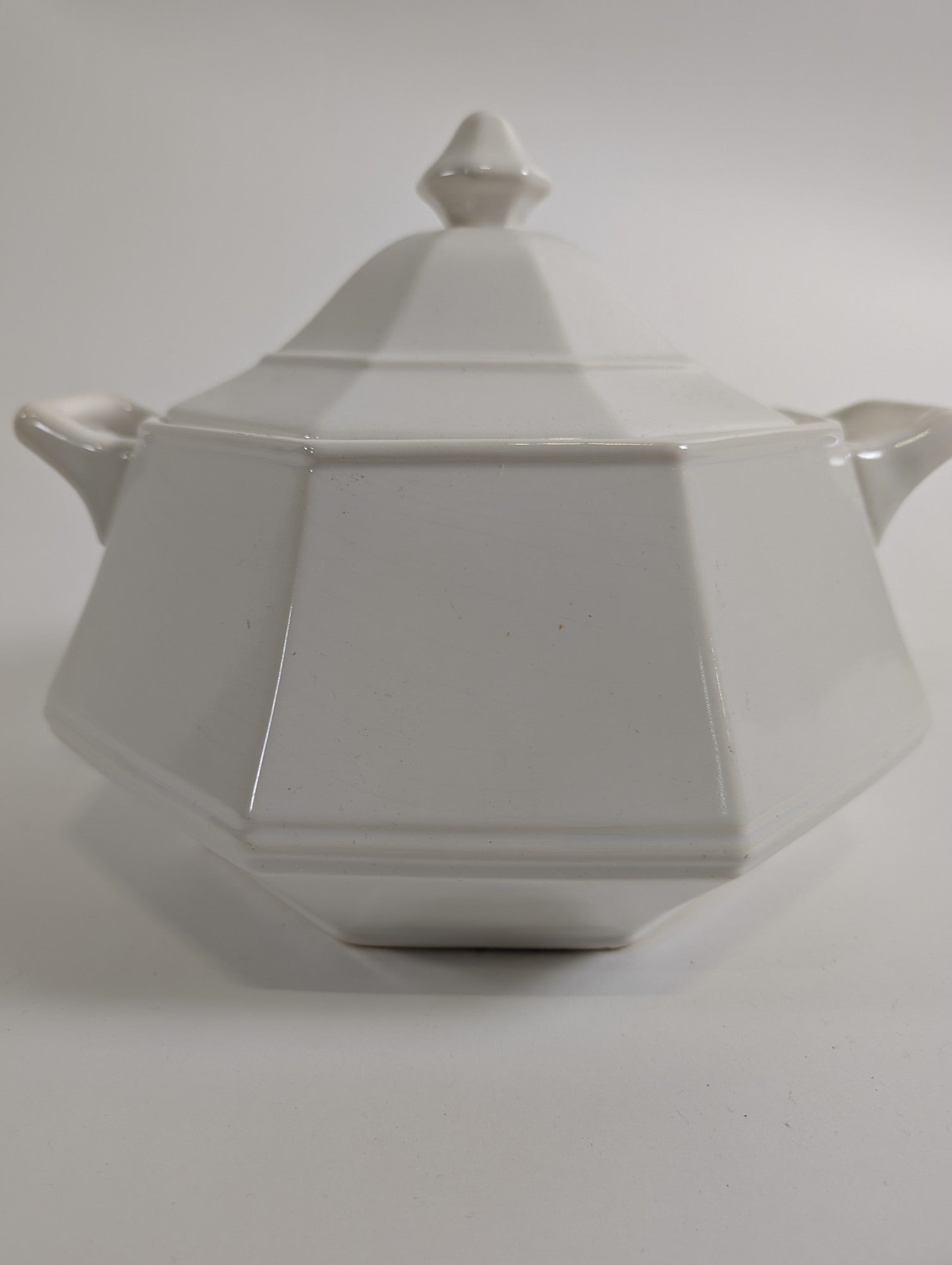 Classic White Octagonal Ceramic Lidded Serving Tureen