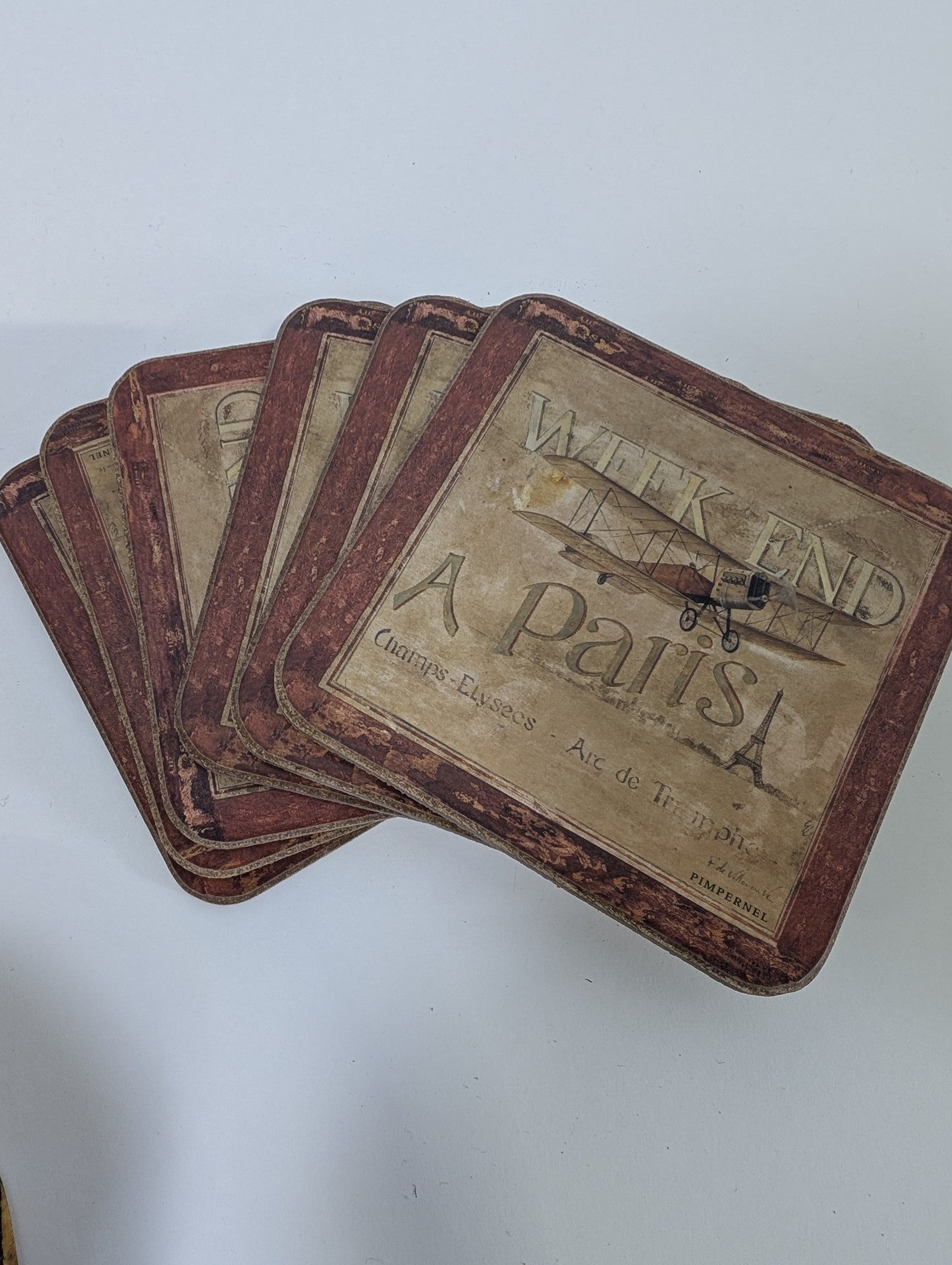 PIMPERNEL Parisian Vintage Style Airplane Coasters Set of 6