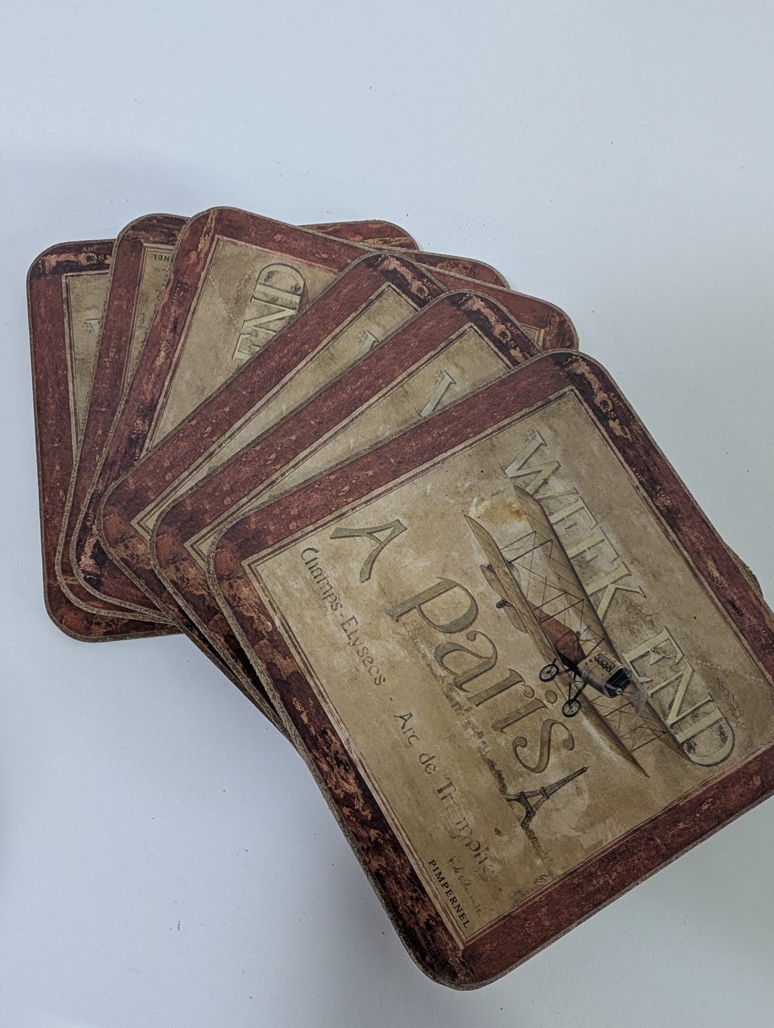 PIMPERNEL Parisian Vintage Style Airplane Coasters Set of 6
