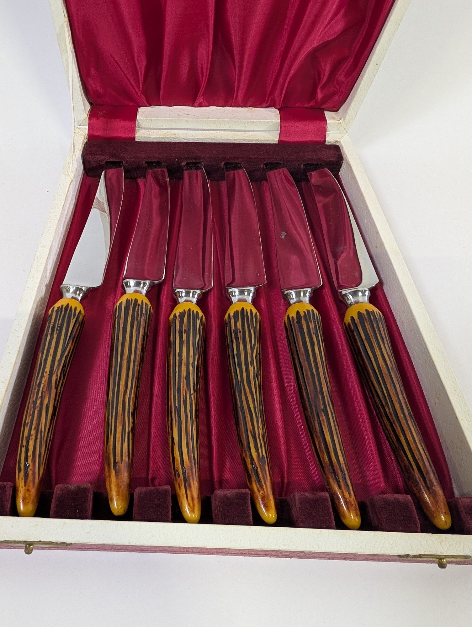 Vintage Faux Antler Handle Steak Knife Set of 6 in Presentation Box