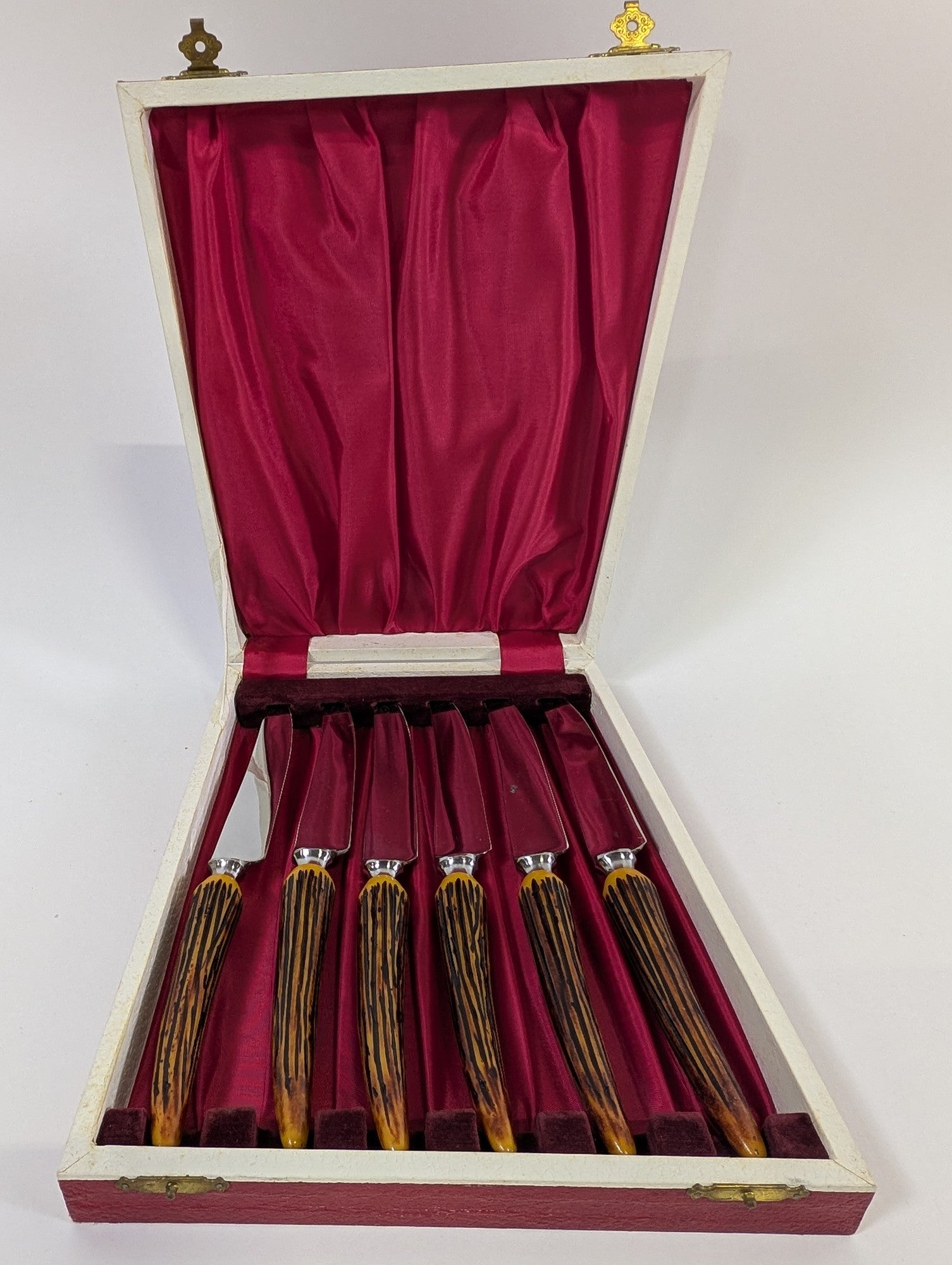 Vintage Faux Antler Handle Steak Knife Set of 6 in Presentation Box