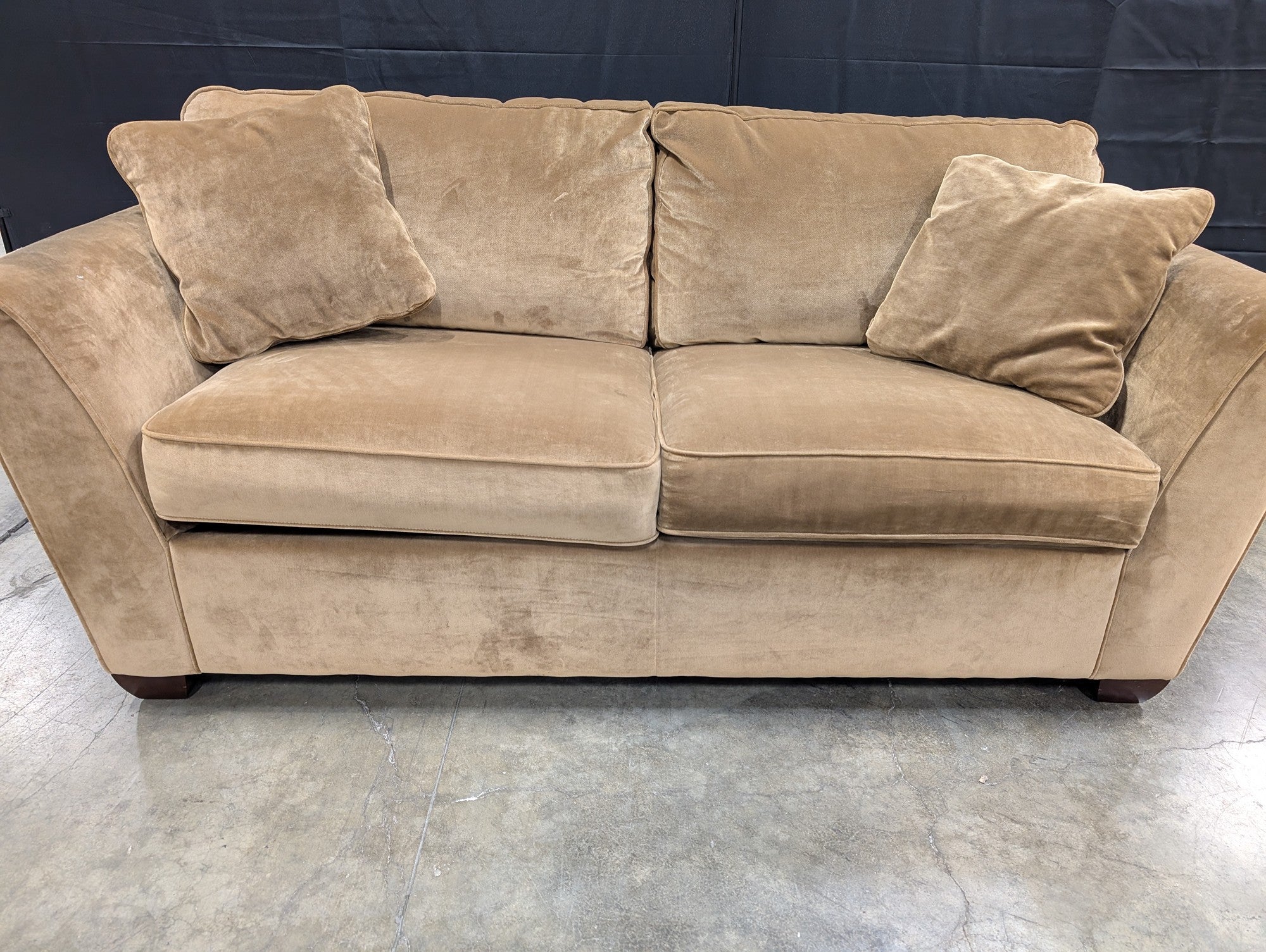 LazyBoy Tan Velvet Two-Seater Sofa with Flared Arms
