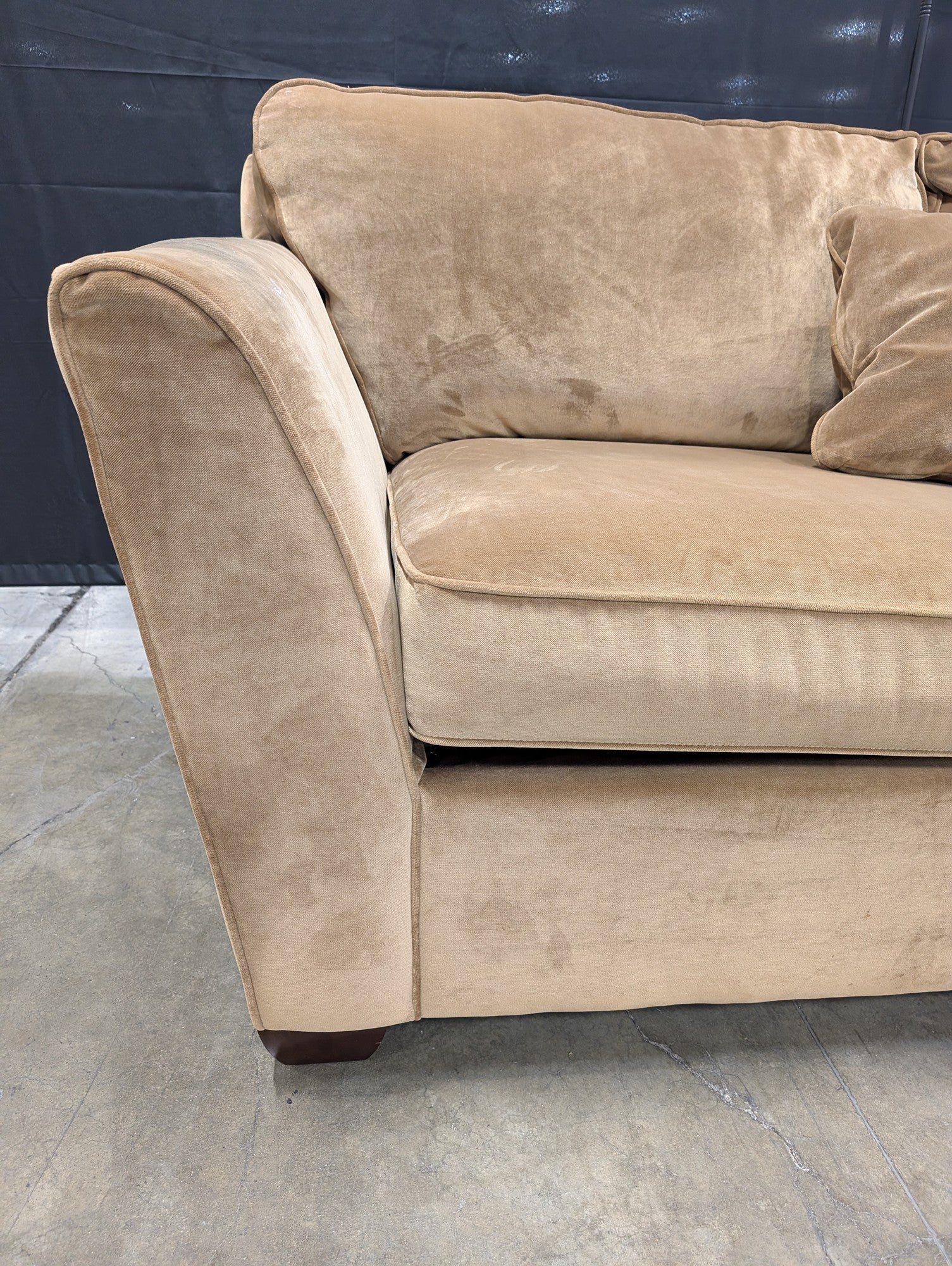 LazyBoy Tan Velvet Two-Seater Sofa with Flared Arms