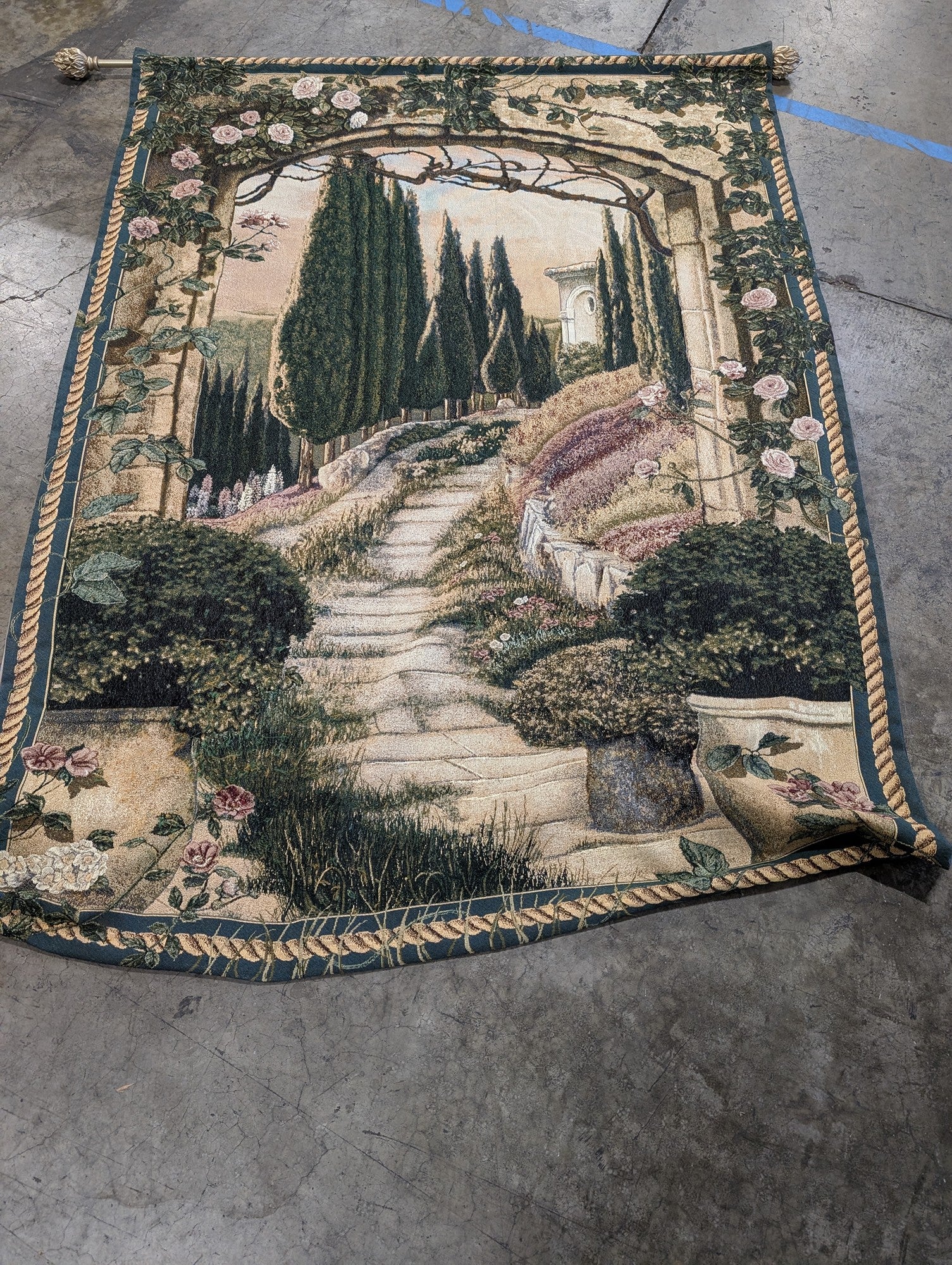 Scenic Woven Tapestry Wall Hanging with Garden Path Motif