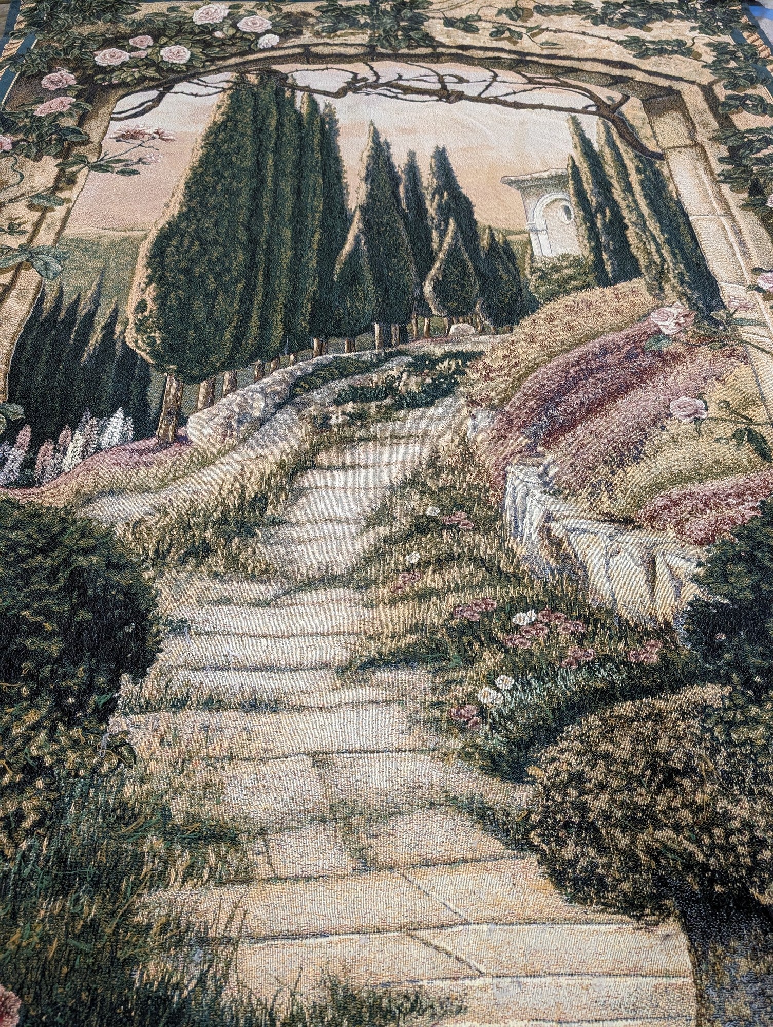 Scenic Woven Tapestry Wall Hanging with Garden Path Motif