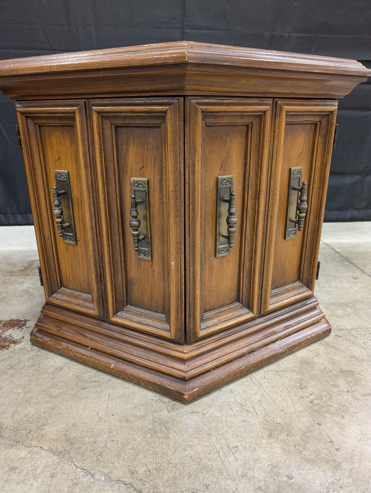 Vintage Octagonal Wood Accent Table with Cabinet Storage
