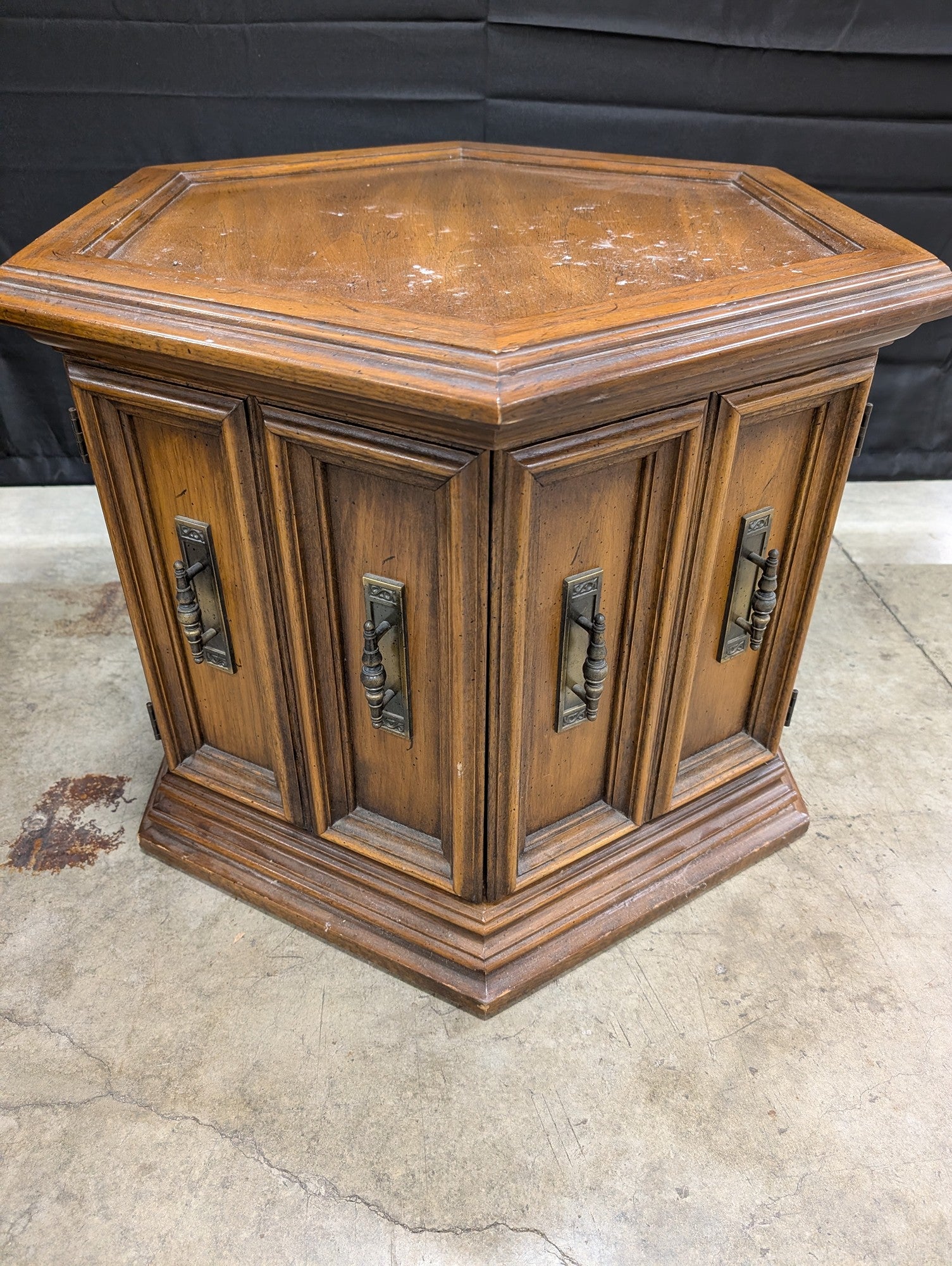 Vintage Octagonal Wood Accent Table with Cabinet Storage