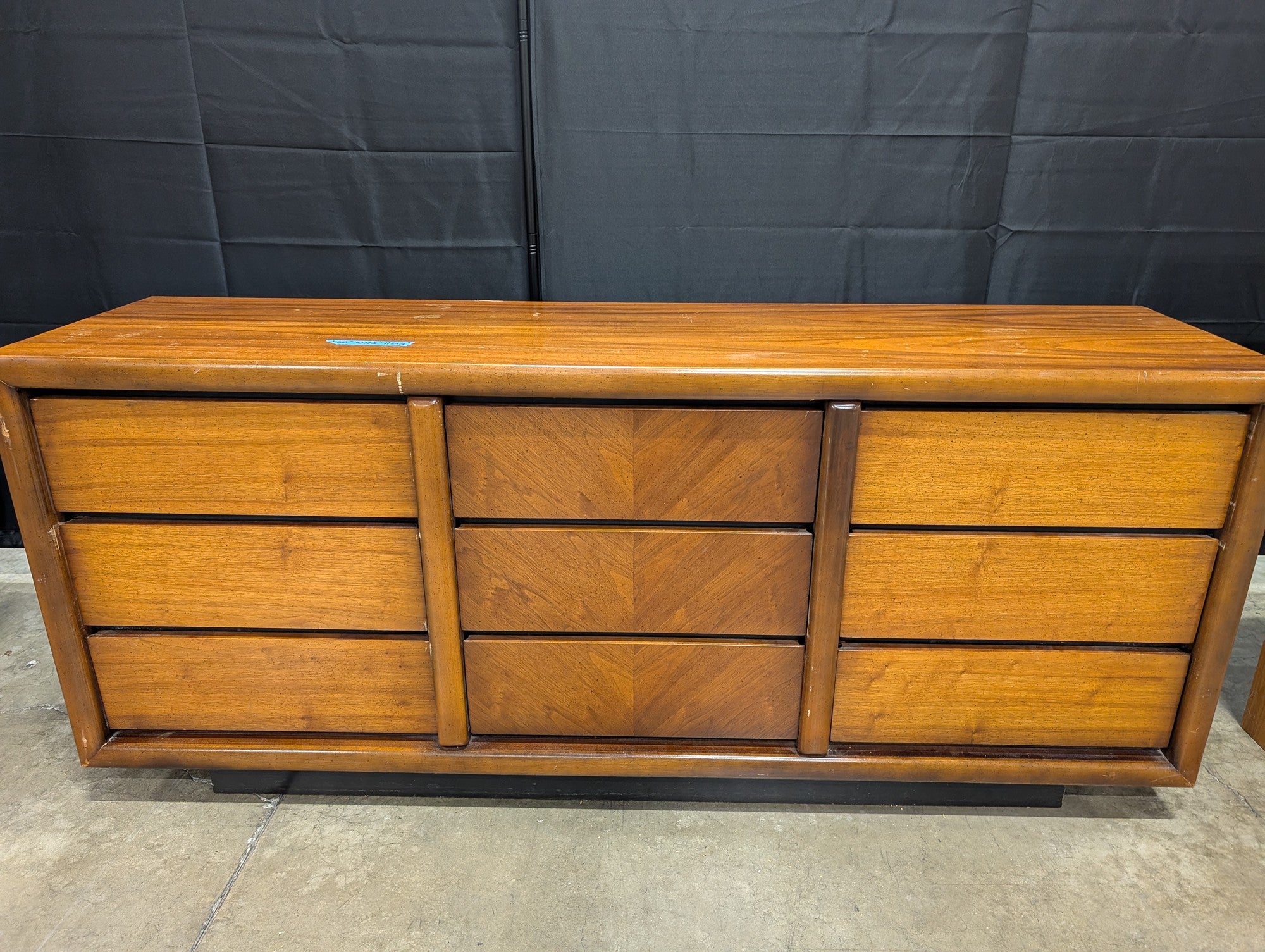 Mid-Century Modern Wood Dresser by Lane - 9 Drawers, Chevron Detail