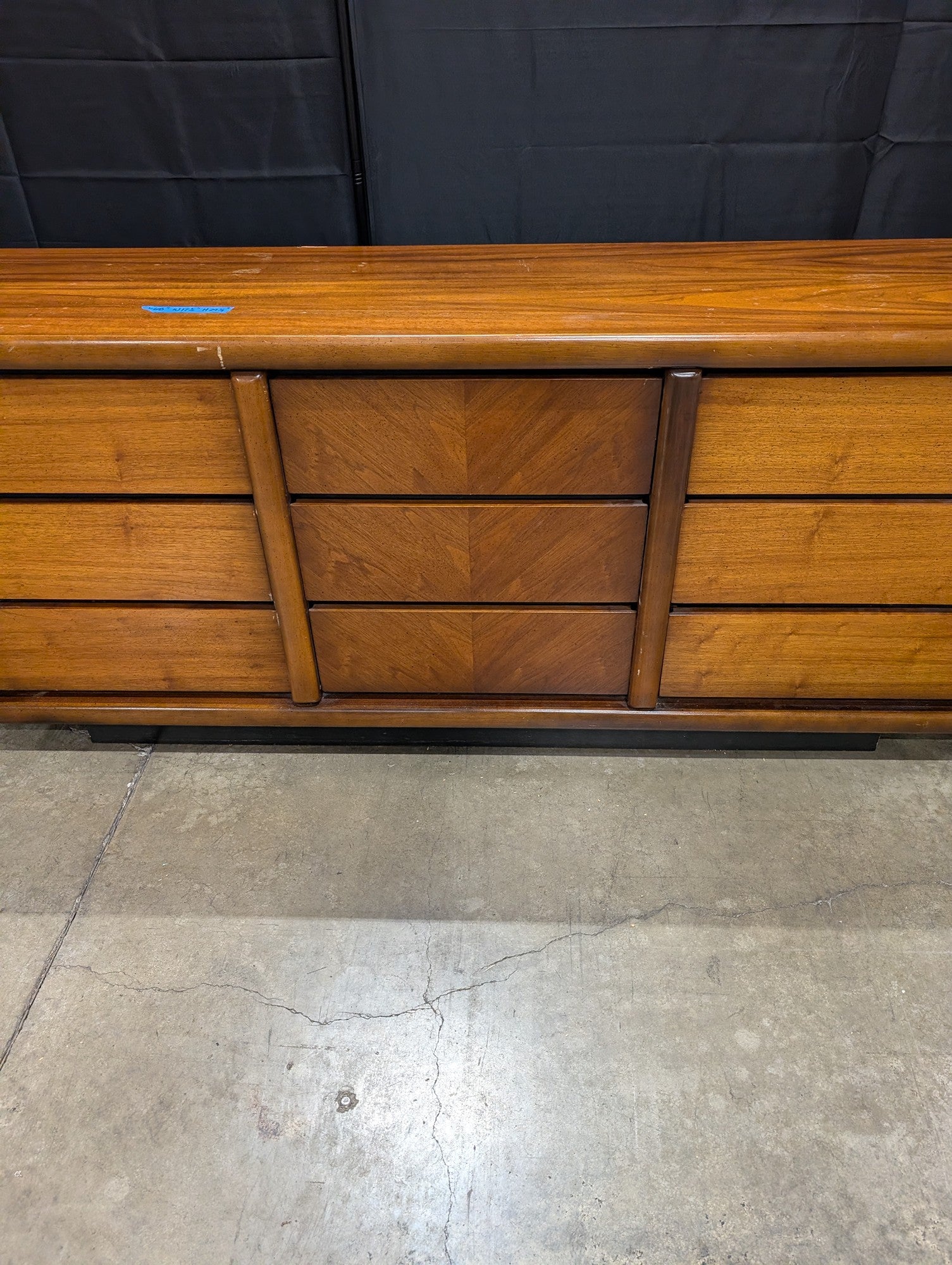 Mid-Century Modern Wood Dresser by Lane - 9 Drawers, Chevron Detail