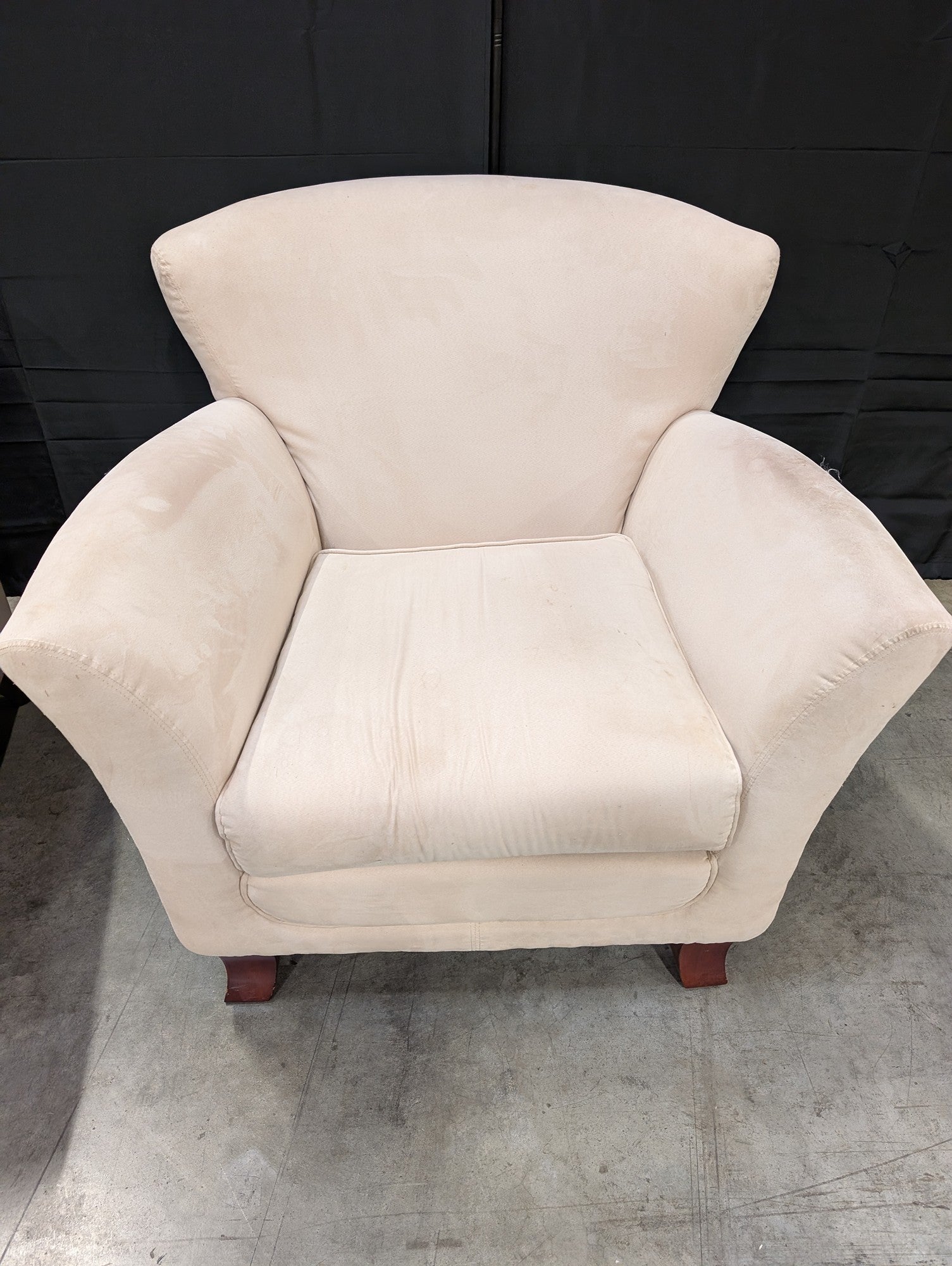 Cream Upholstered Club Chair with Rolled Arms and Flared Back