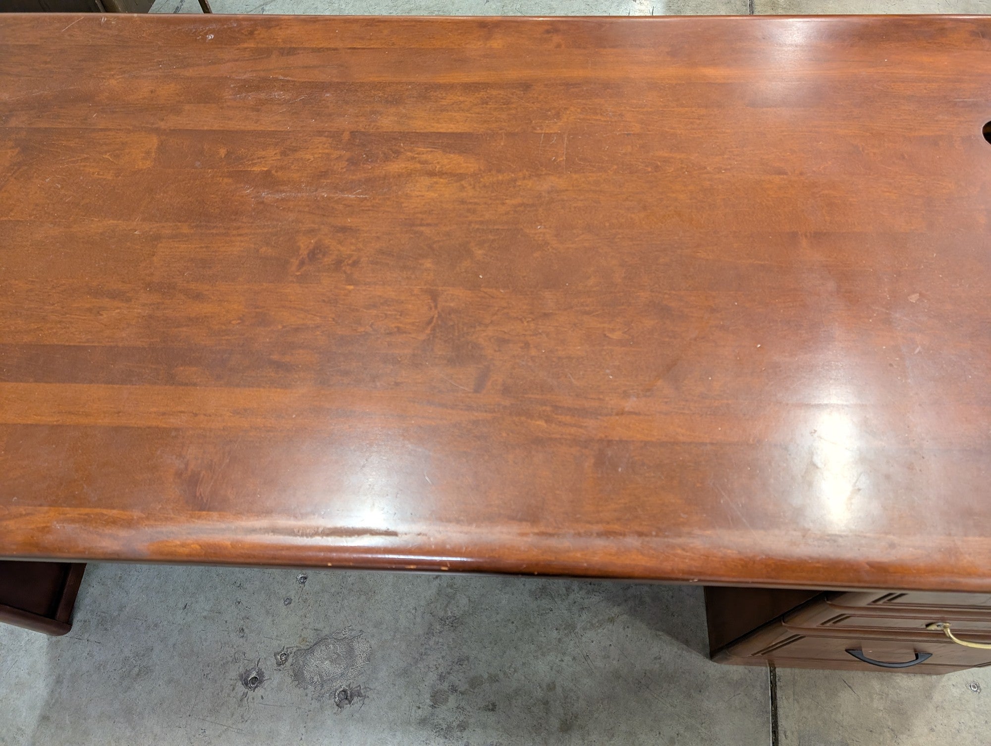 Sturdy Traditional Wood Office Desk with Storage - Reddish-Brown Finish
