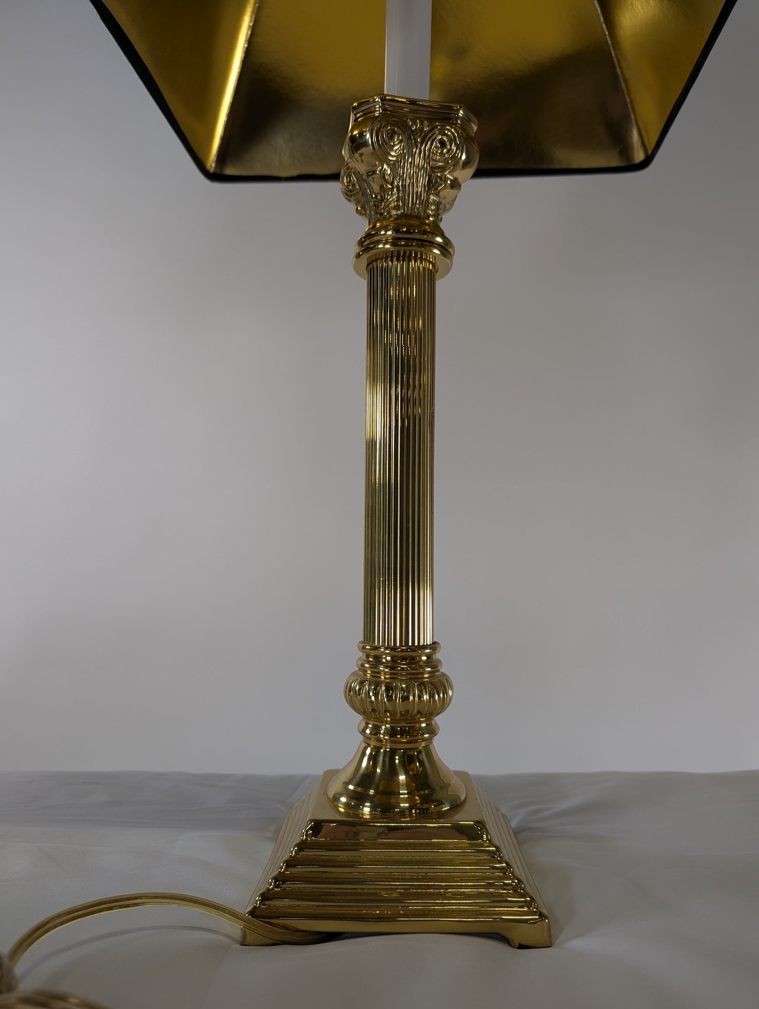 Vintage Style Brass Column Table Lamp with Black and Gold Shade