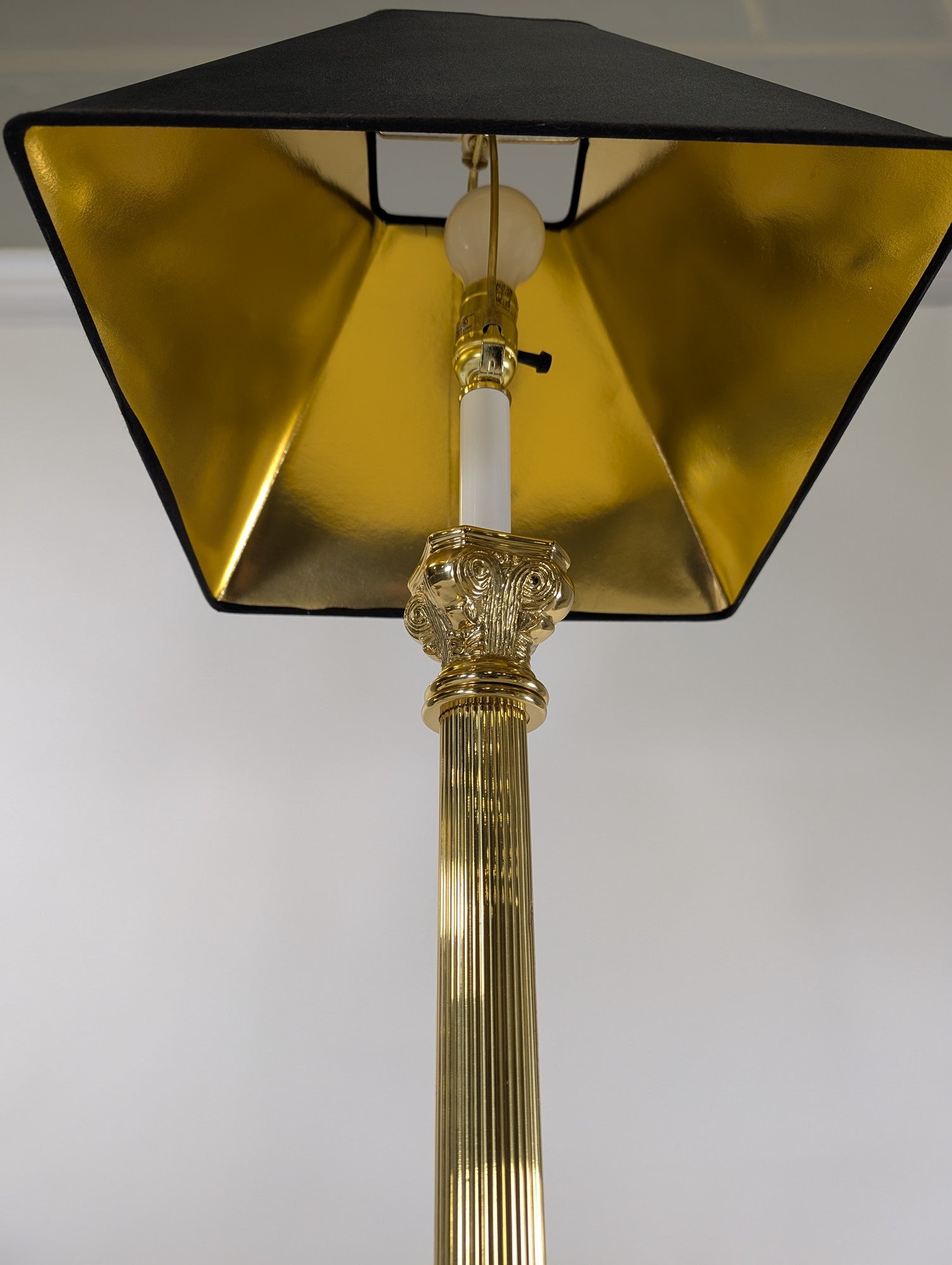 Vintage Style Brass Column Table Lamp with Black and Gold Shade