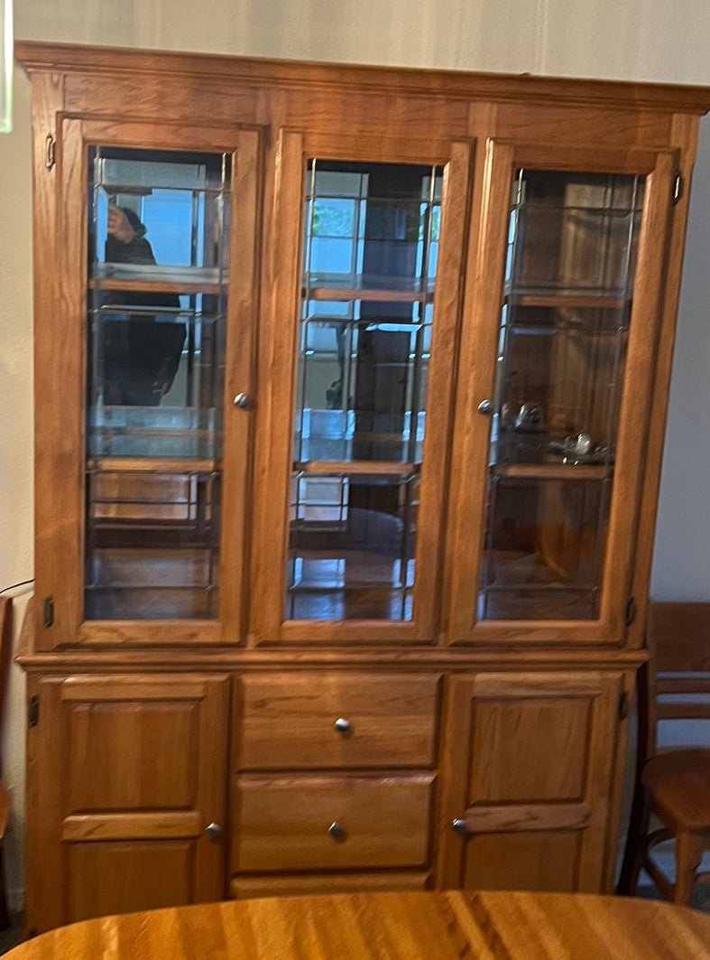 Solid Wood Display Cabinet with Glass Doors and Storage