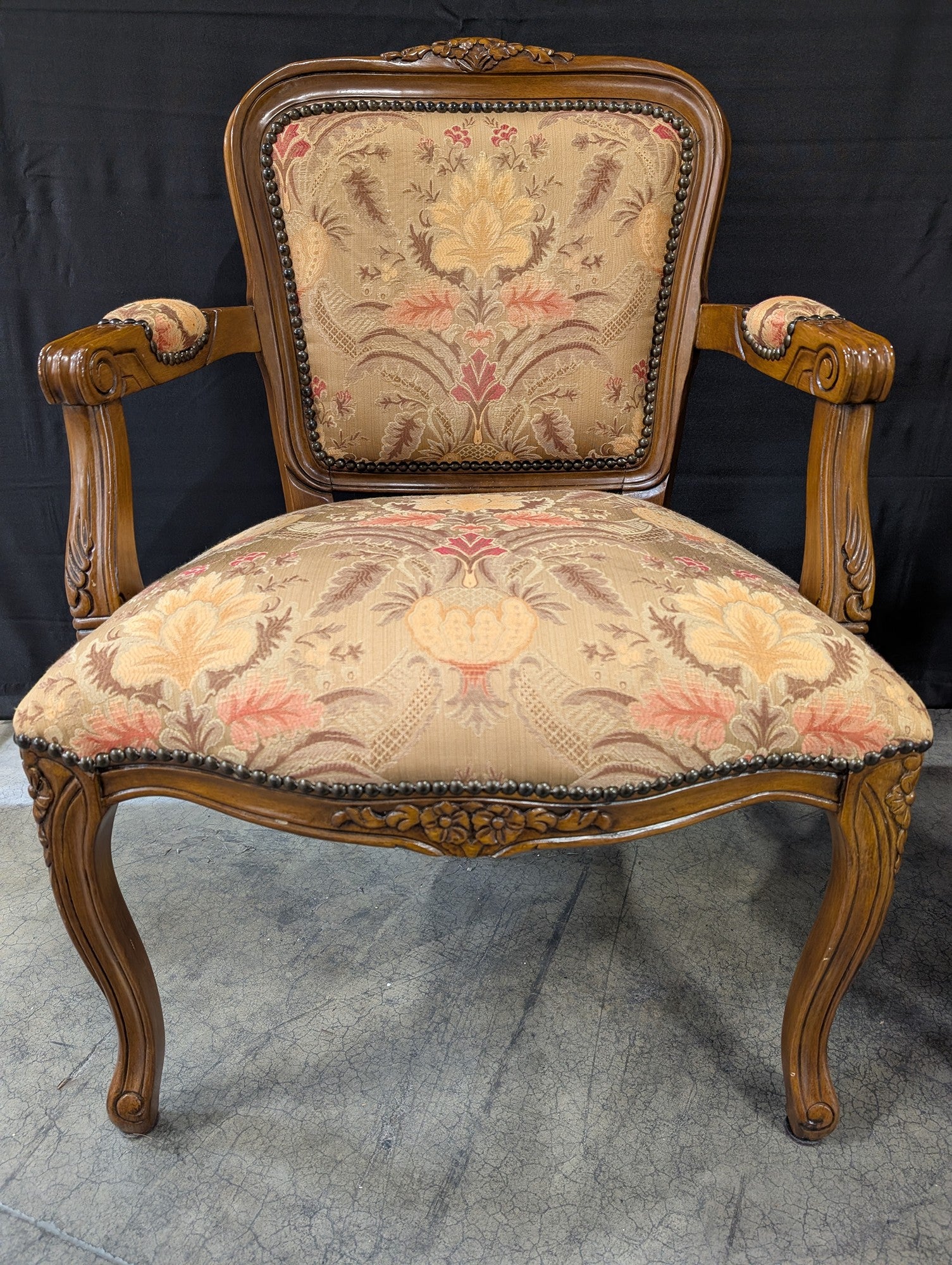 Pair of French Provincial Style Carved Wood Armchairs